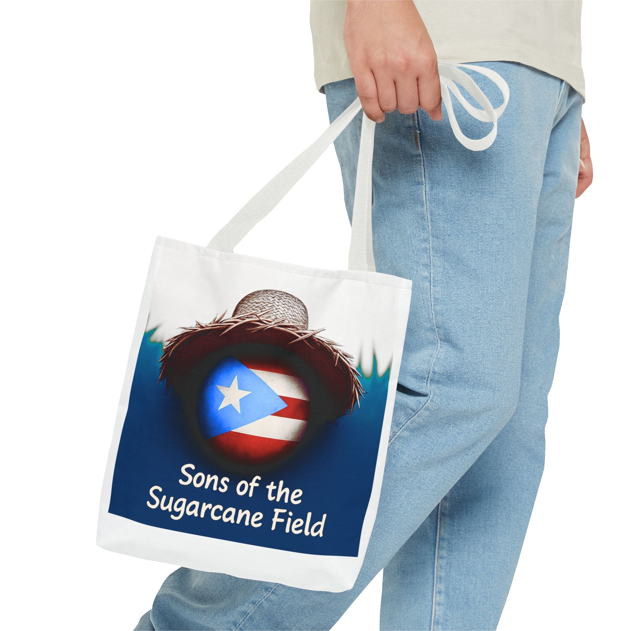 Sons of the Sugarcane Field Tote Bag — Puerto Rican Pride Straw Hat Design