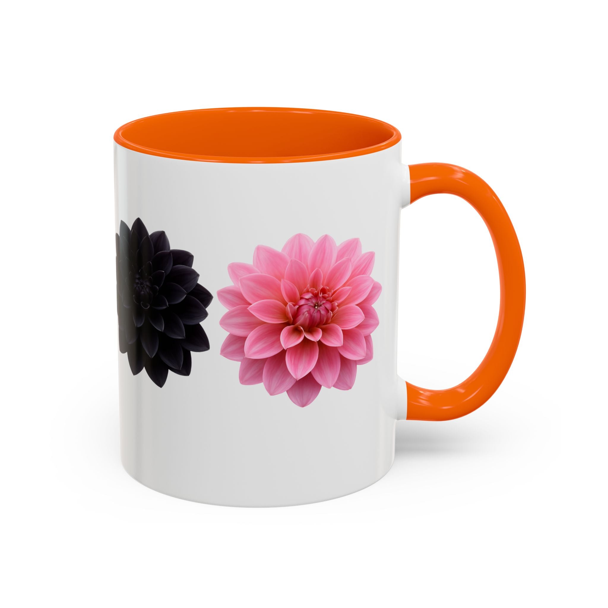 Pink & Black Dahlia Accent Coffee Mug — Floral 11/15oz Ceramic