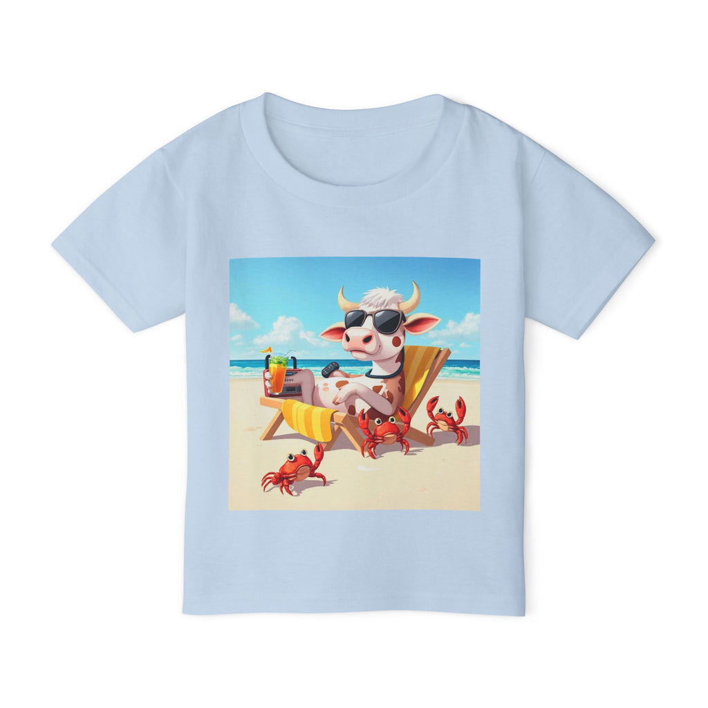 Toddler T-Shirt — Beach Cow in Sunglasses Graphic (Summer Vacation, Kid Tee)