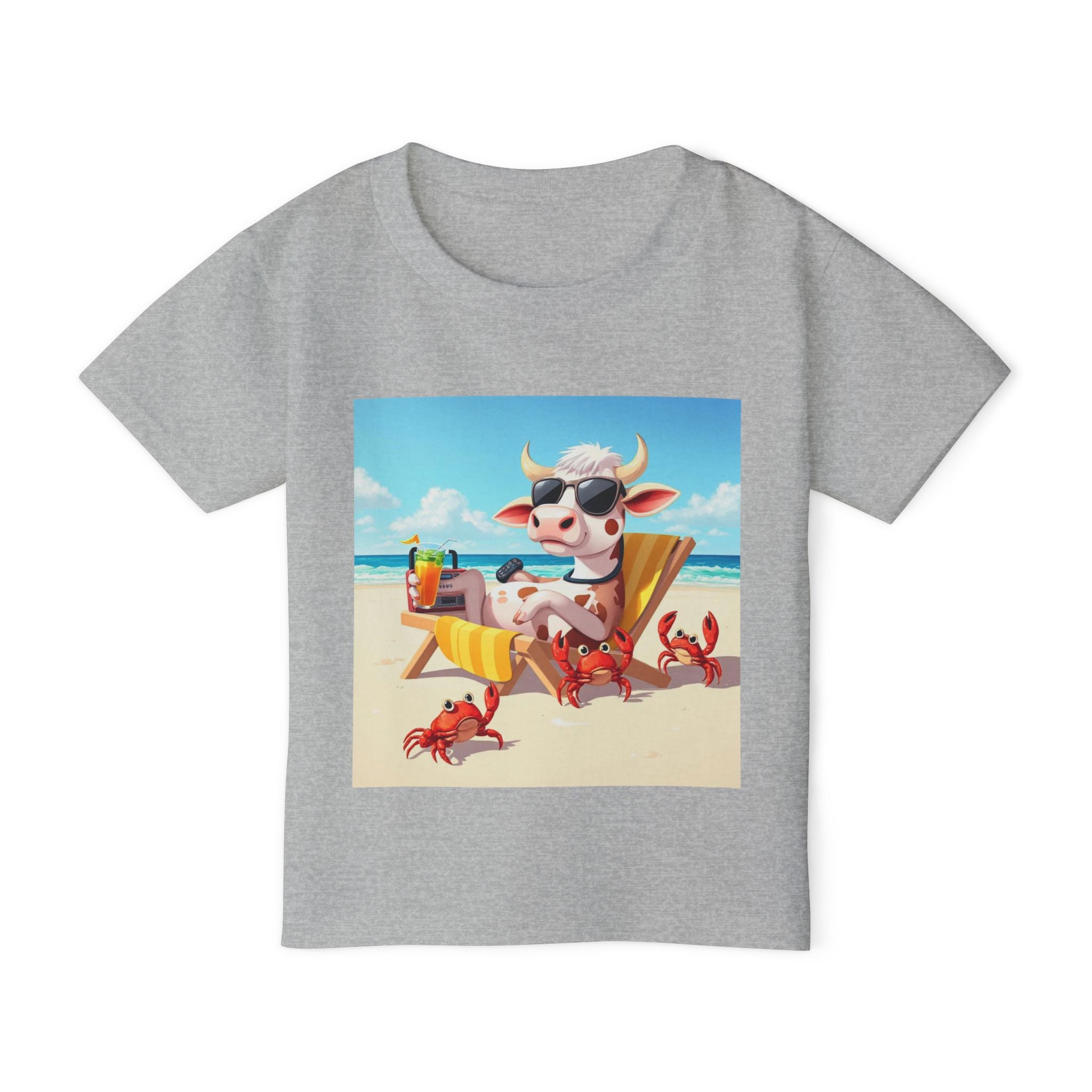 Toddler T-Shirt — Beach Cow in Sunglasses Graphic (Summer Vacation, Kid Tee)