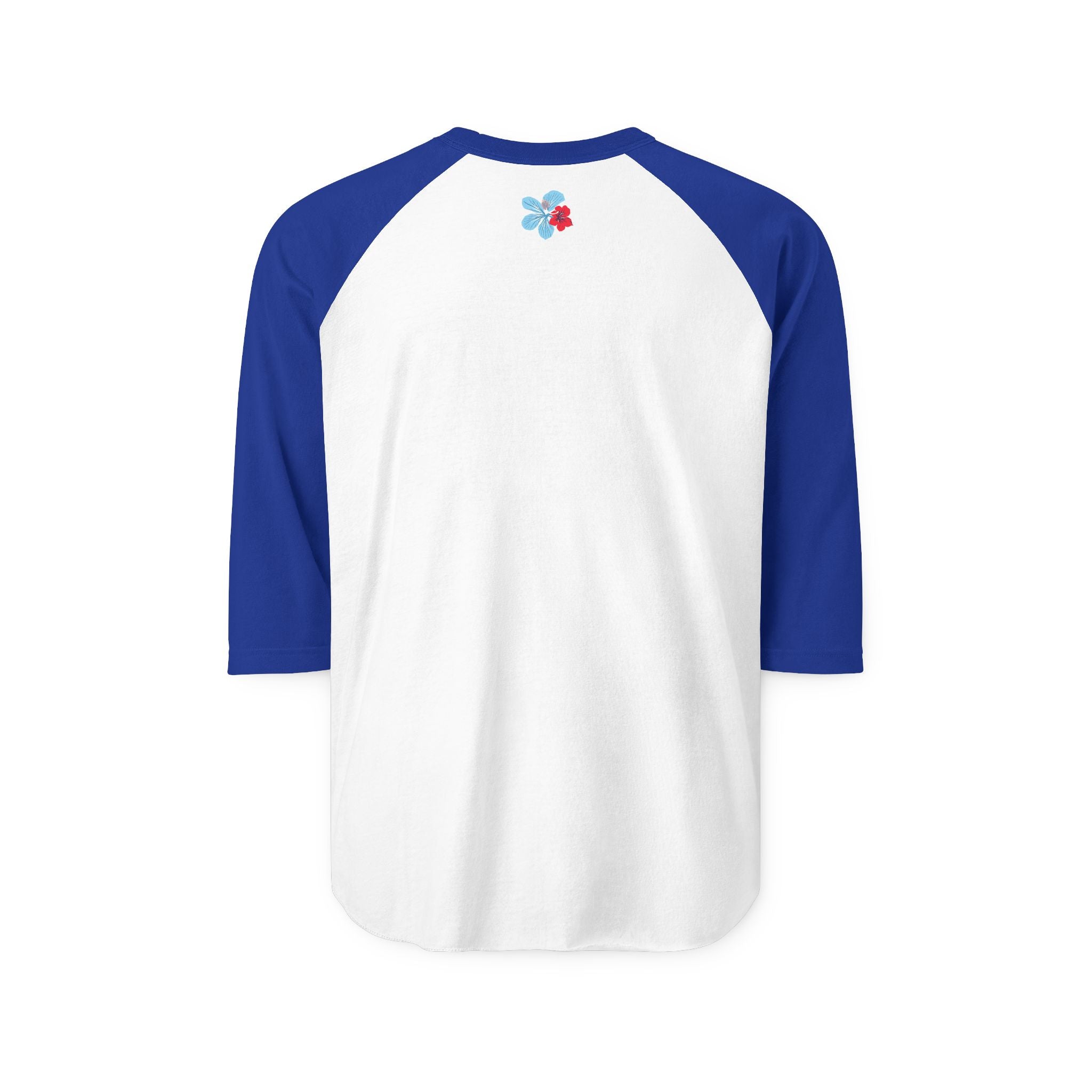 Hibiscus Floral Raglan Shirt — "Azure" Blue & Red Flower Baseball Tee