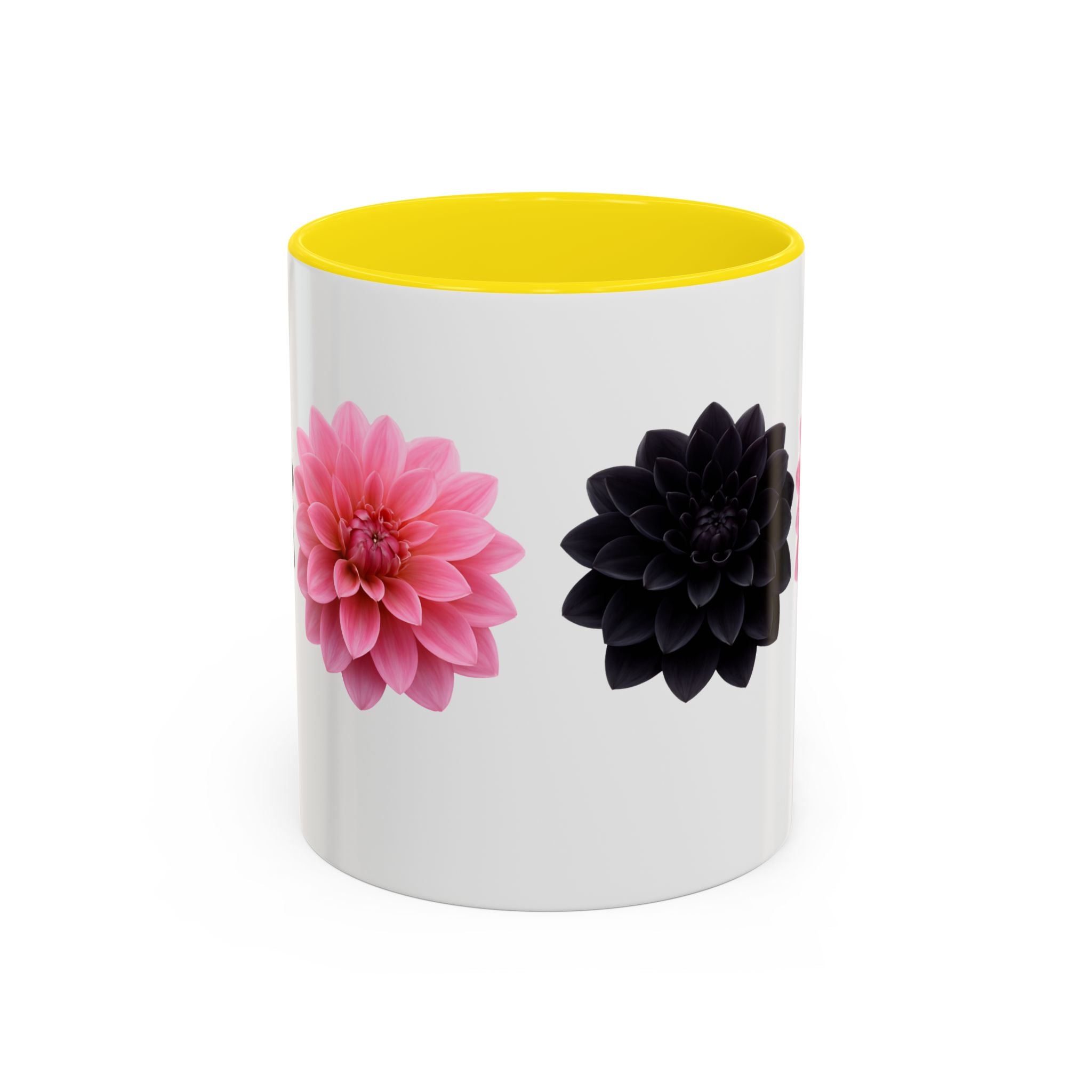 Pink & Black Dahlia Accent Coffee Mug — Floral 11/15oz Ceramic