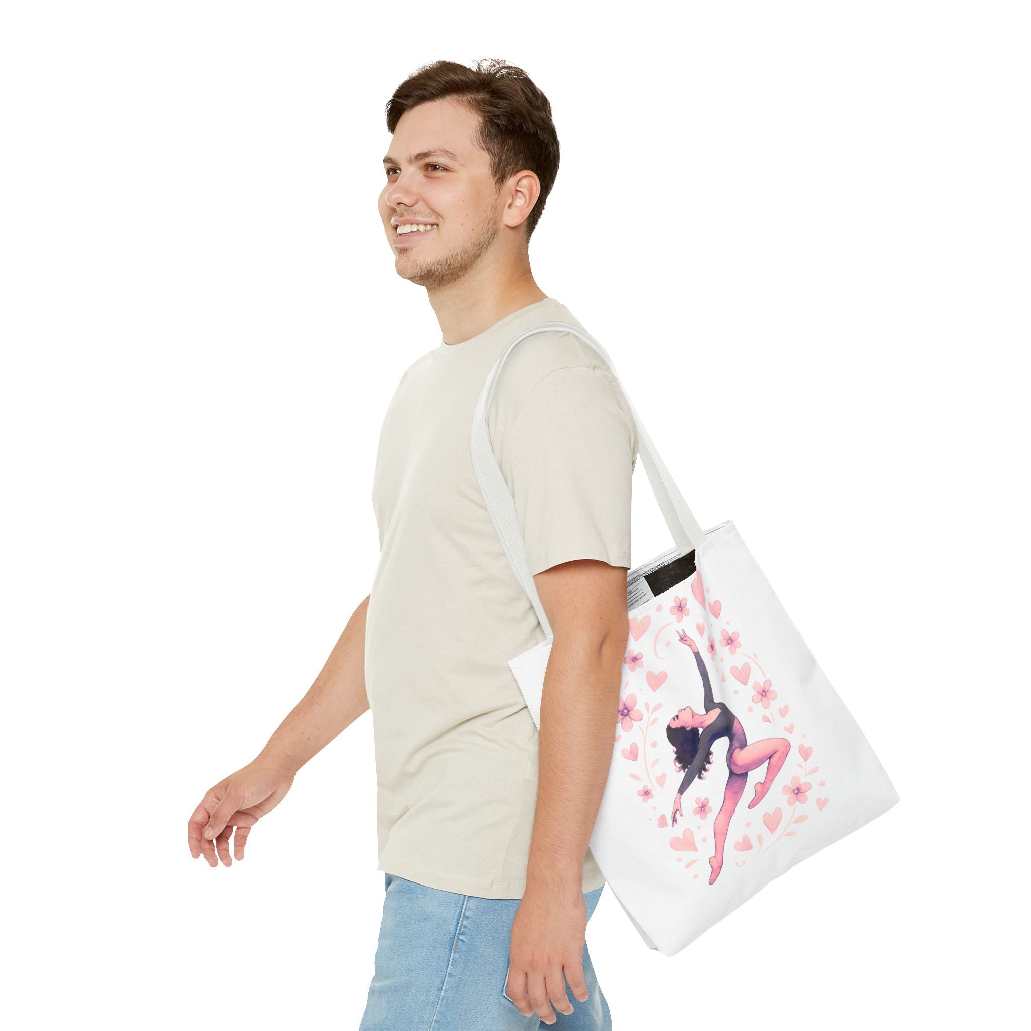 Ballet Dancer Heart Tote Bag — PINK and BLACK Floral Dance AOP Tote