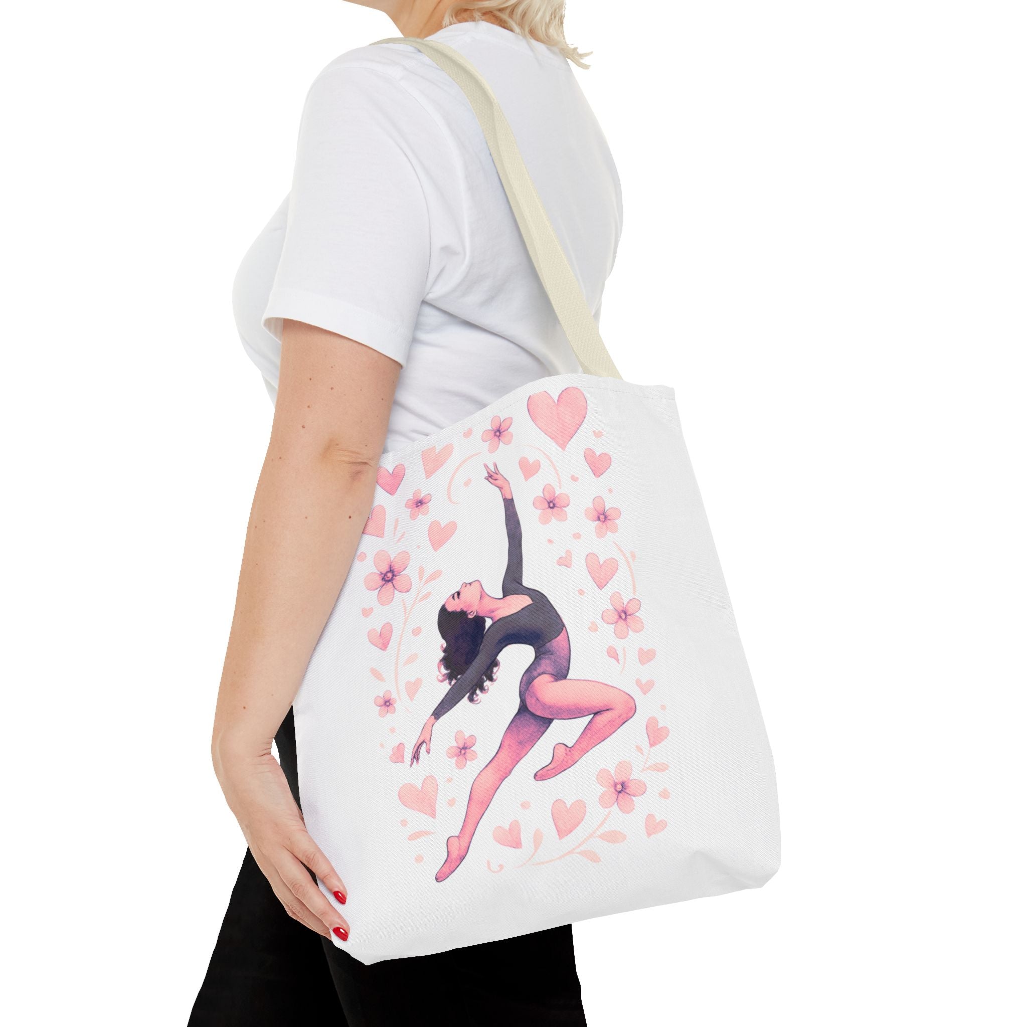 Ballet Dancer Heart Tote Bag — PINK and BLACK Floral Dance AOP Tote