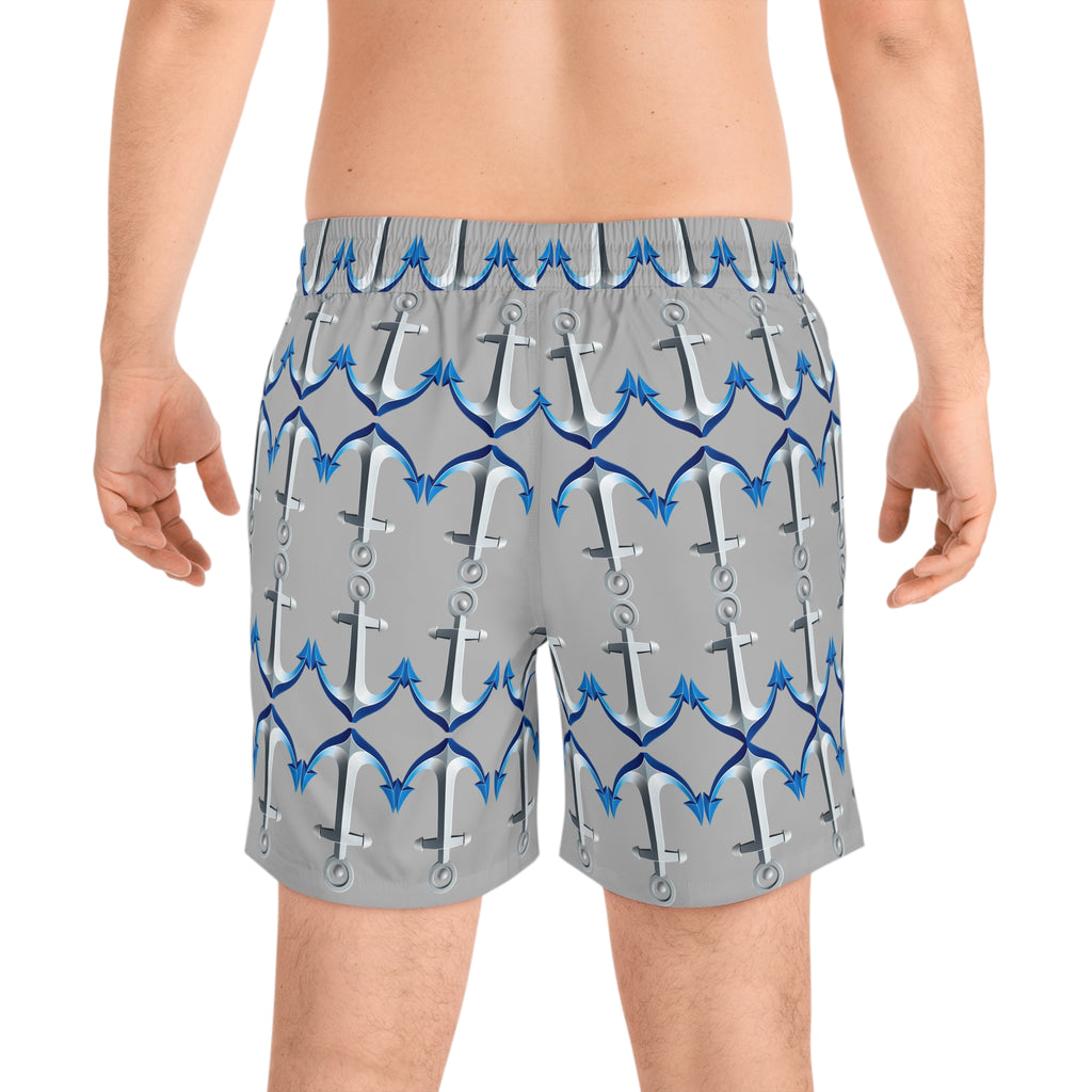 Anchor Men's Swim Shorts — Nautical Mid-Length Beach Trunks 95% polyester, 5% spandex