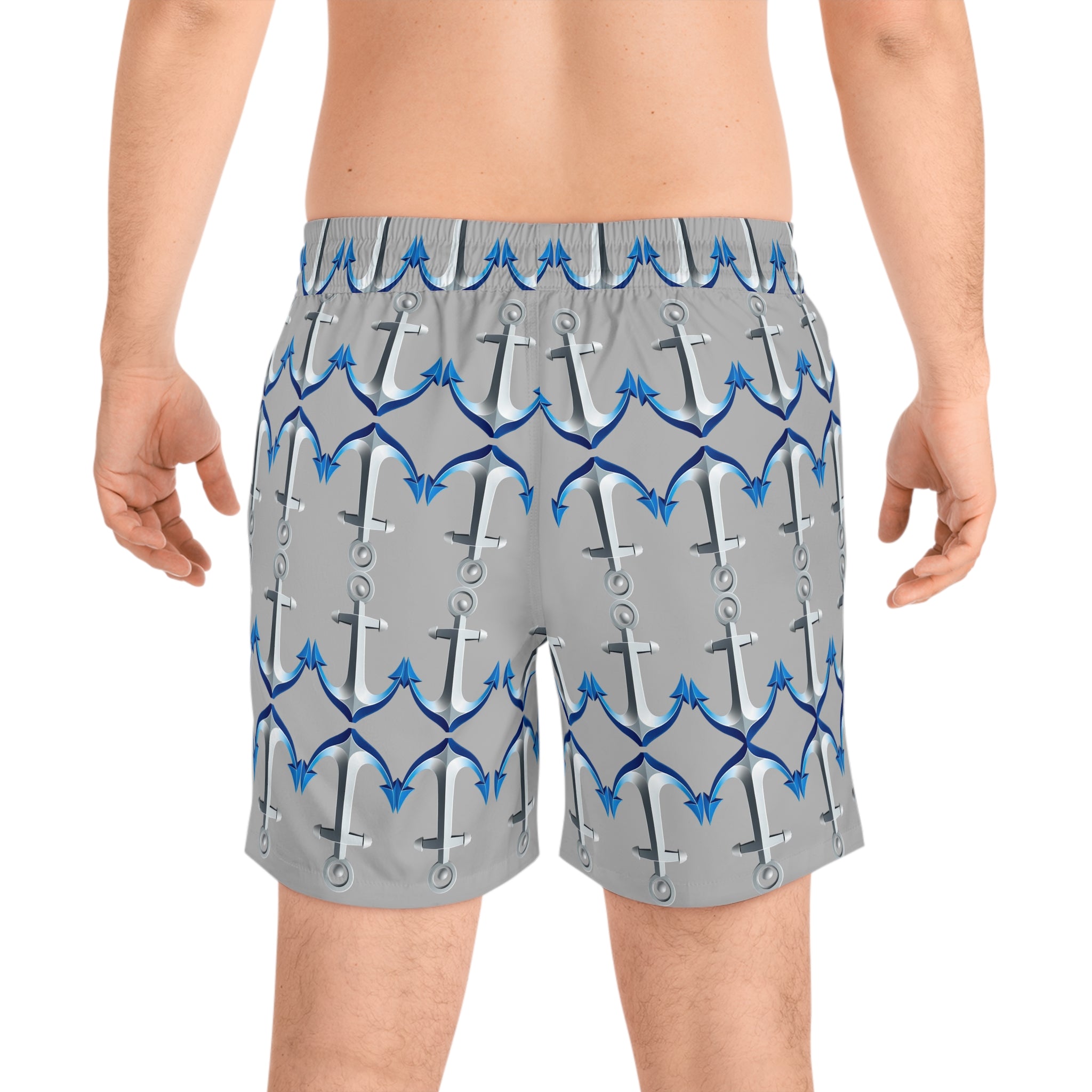 Anchor Men's Swim Shorts — Nautical Mid-Length Beach Trunks 95% polyester, 5% spandex