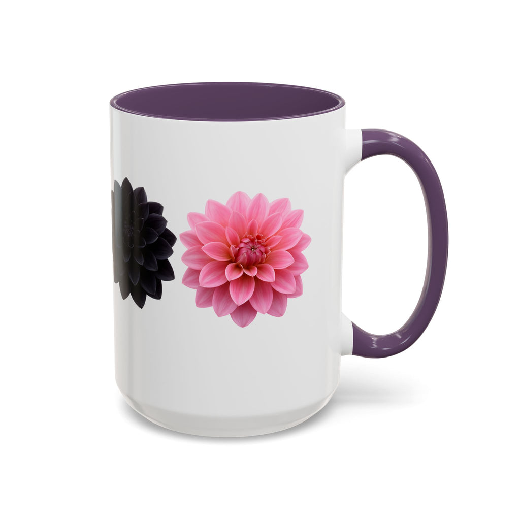 Pink & Black Dahlia Accent Coffee Mug — Floral 11/15oz Ceramic