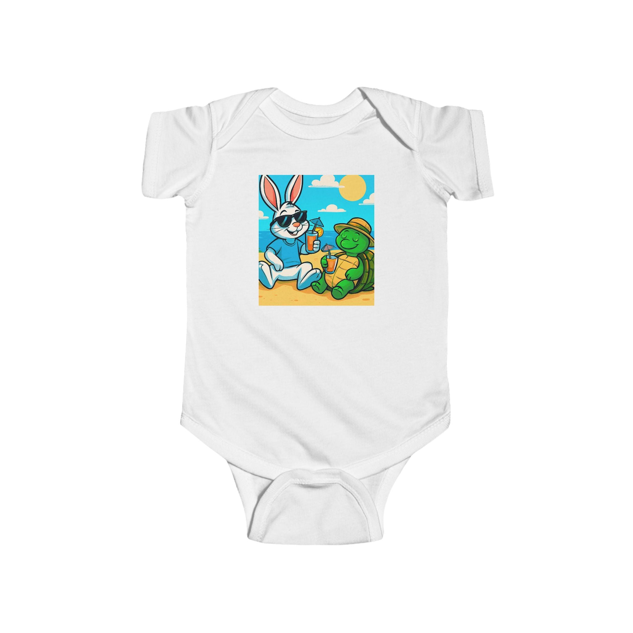 Baby Bodysuit — Cute Bunny & Turtle Playtime Graphic