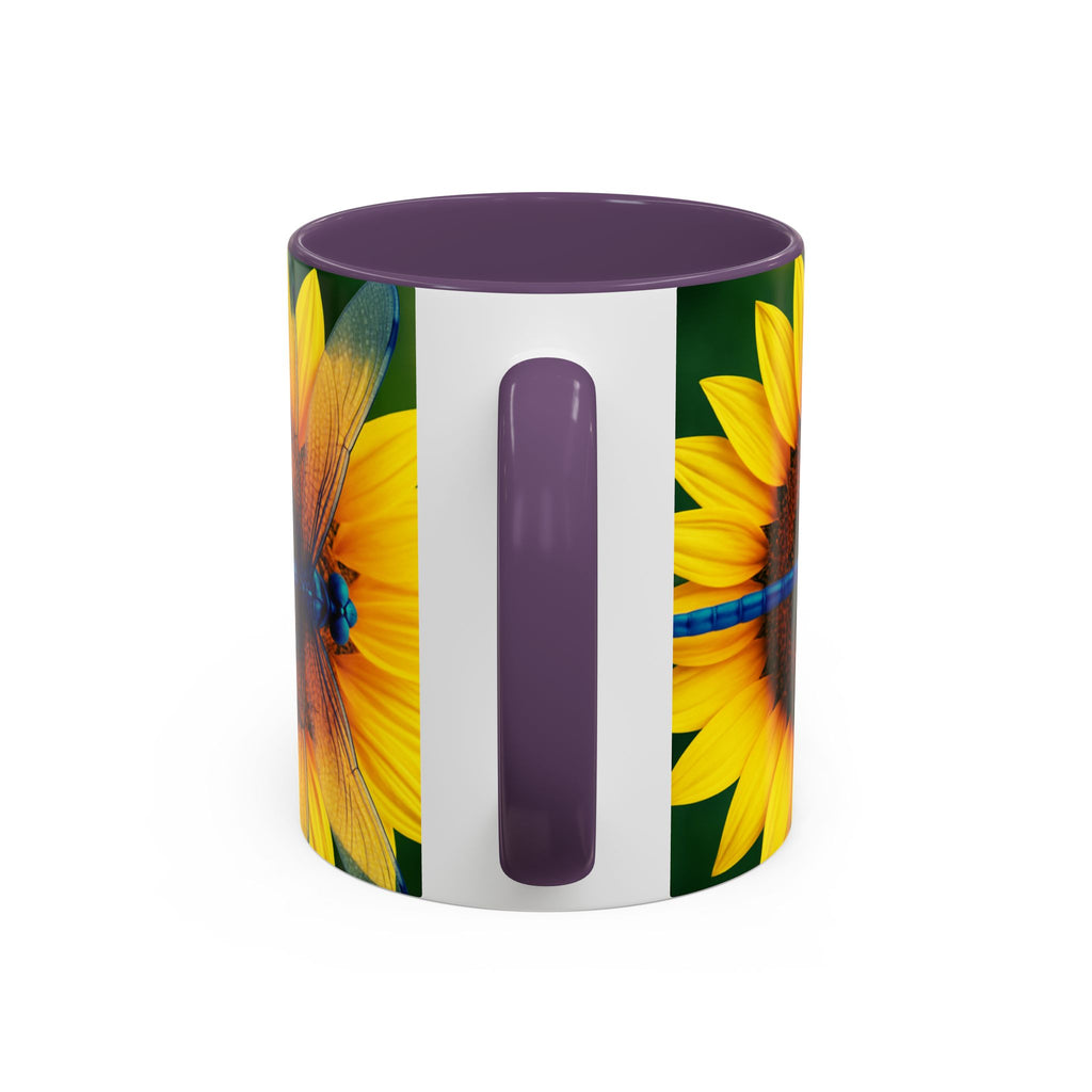 Sunflower & Dragonfly Accent Coffee Mug — Bright Floral Tea Cup (11/15oz)