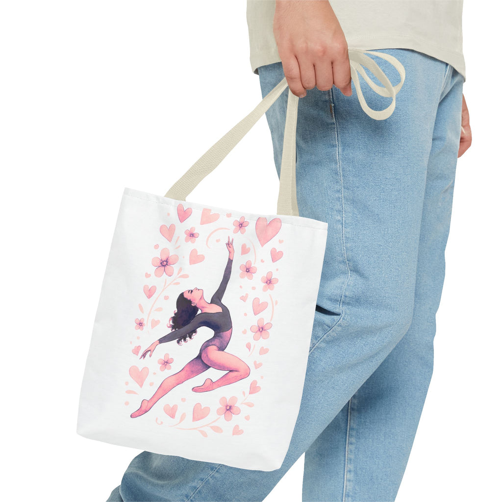 Ballet Dancer Heart Tote Bag — PINK and BLACK Floral Dance AOP Tote