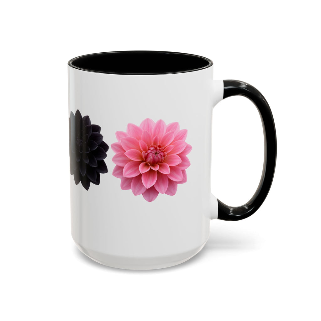 Pink & Black Dahlia Accent Coffee Mug — Floral 11/15oz Ceramic