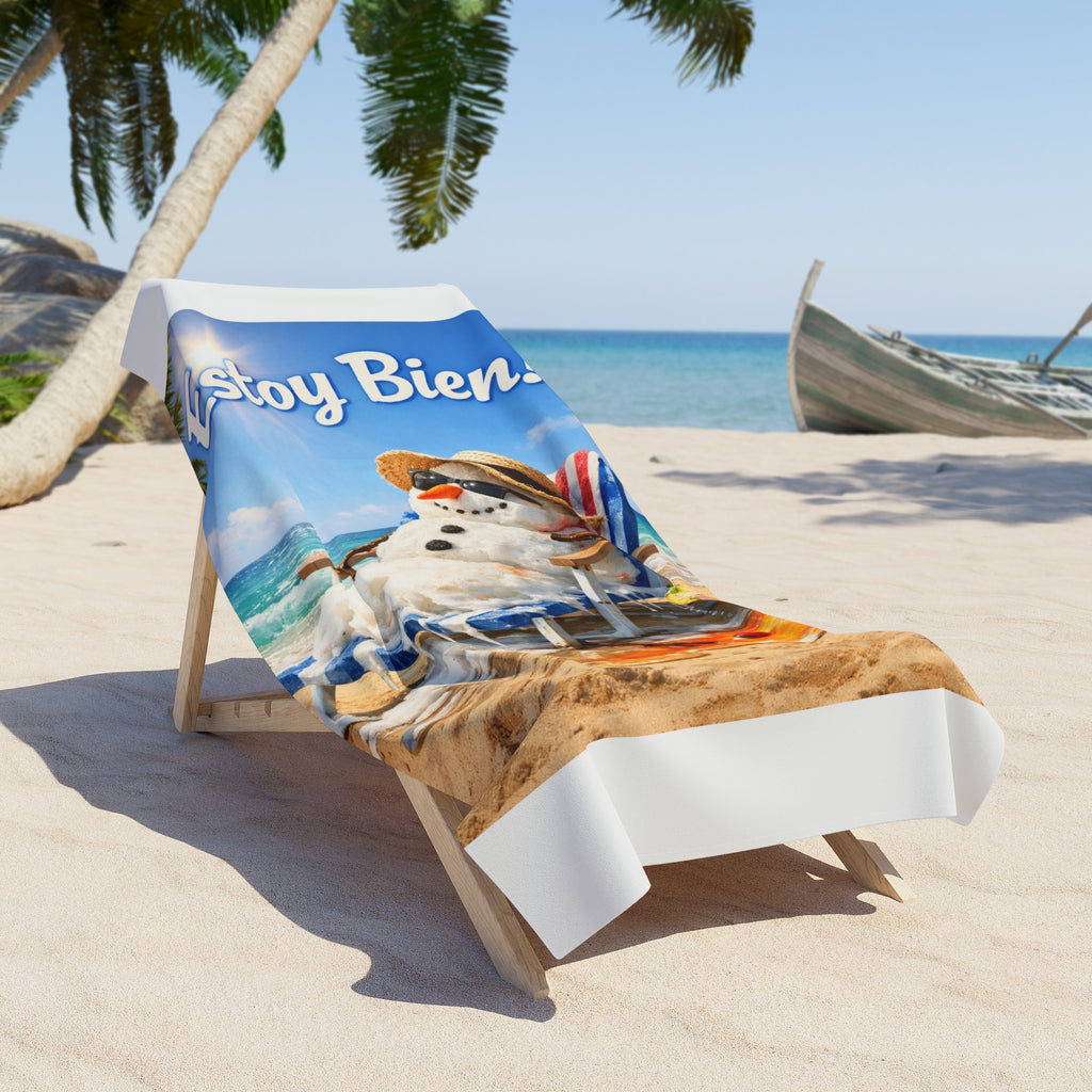 Beach Towel — "Estoy Bien!" Relaxing Beach Melting Snowman Print