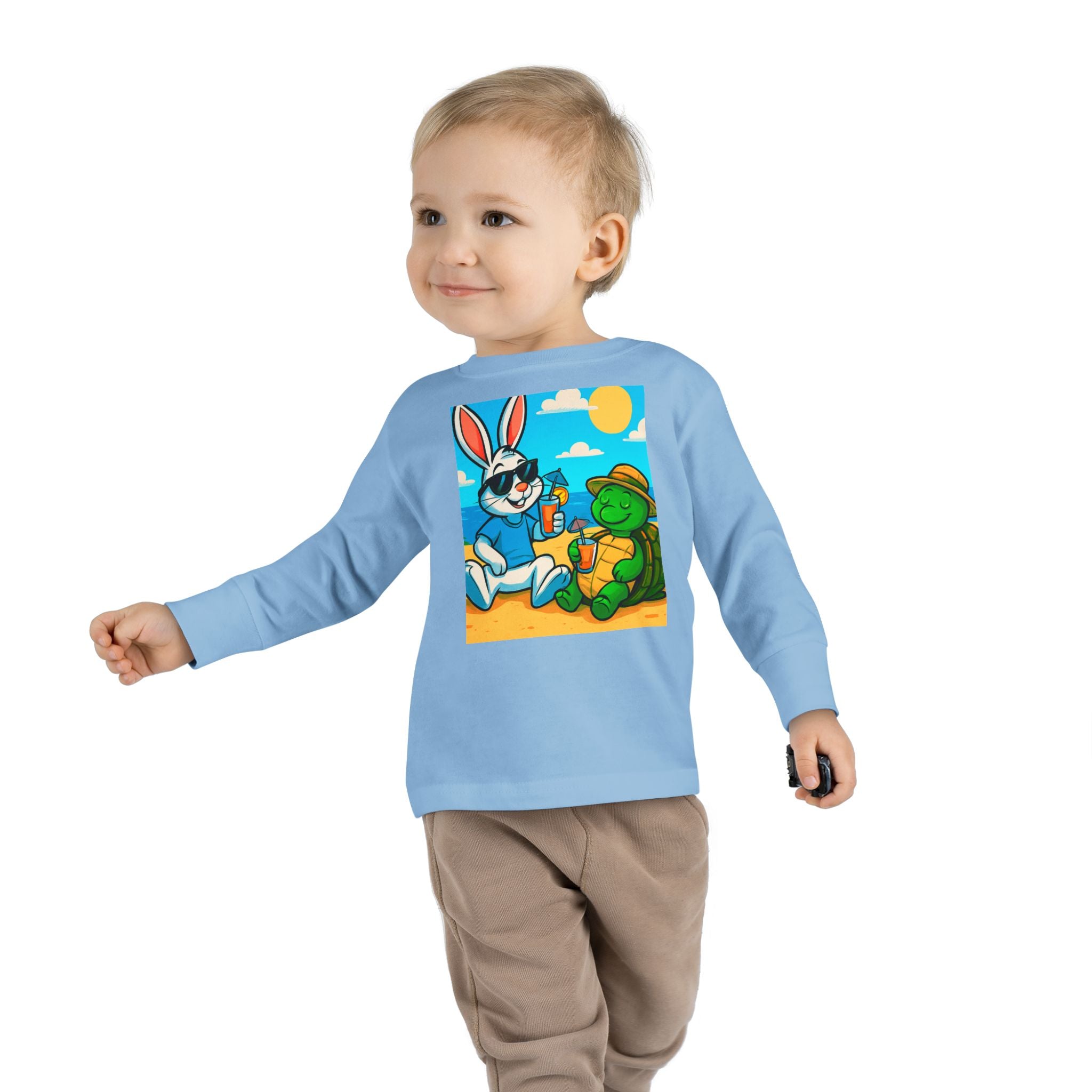 Cute Bunny & Turtle Beach Toddler Long Sleeve Tee