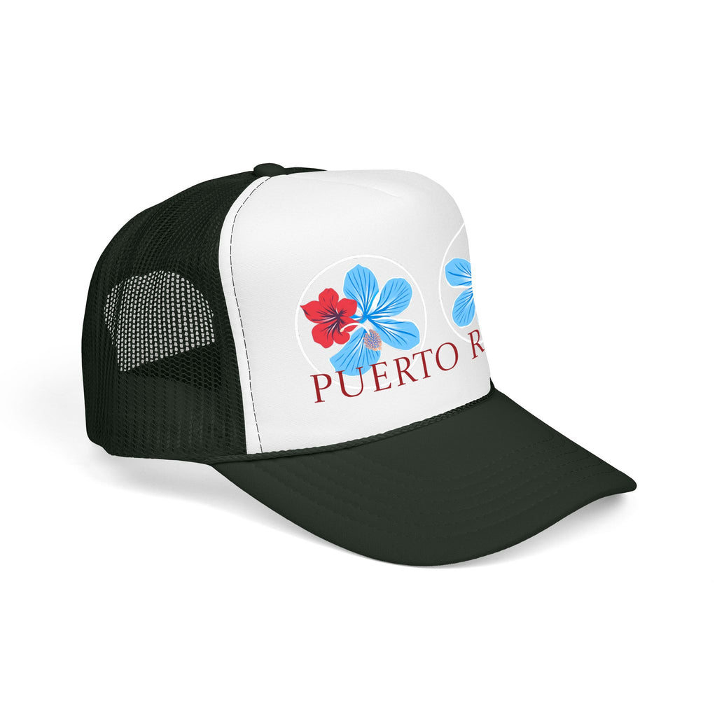 Puerto Rico Hibiscus Trucker Hat - Tropical Beach Foam Cap