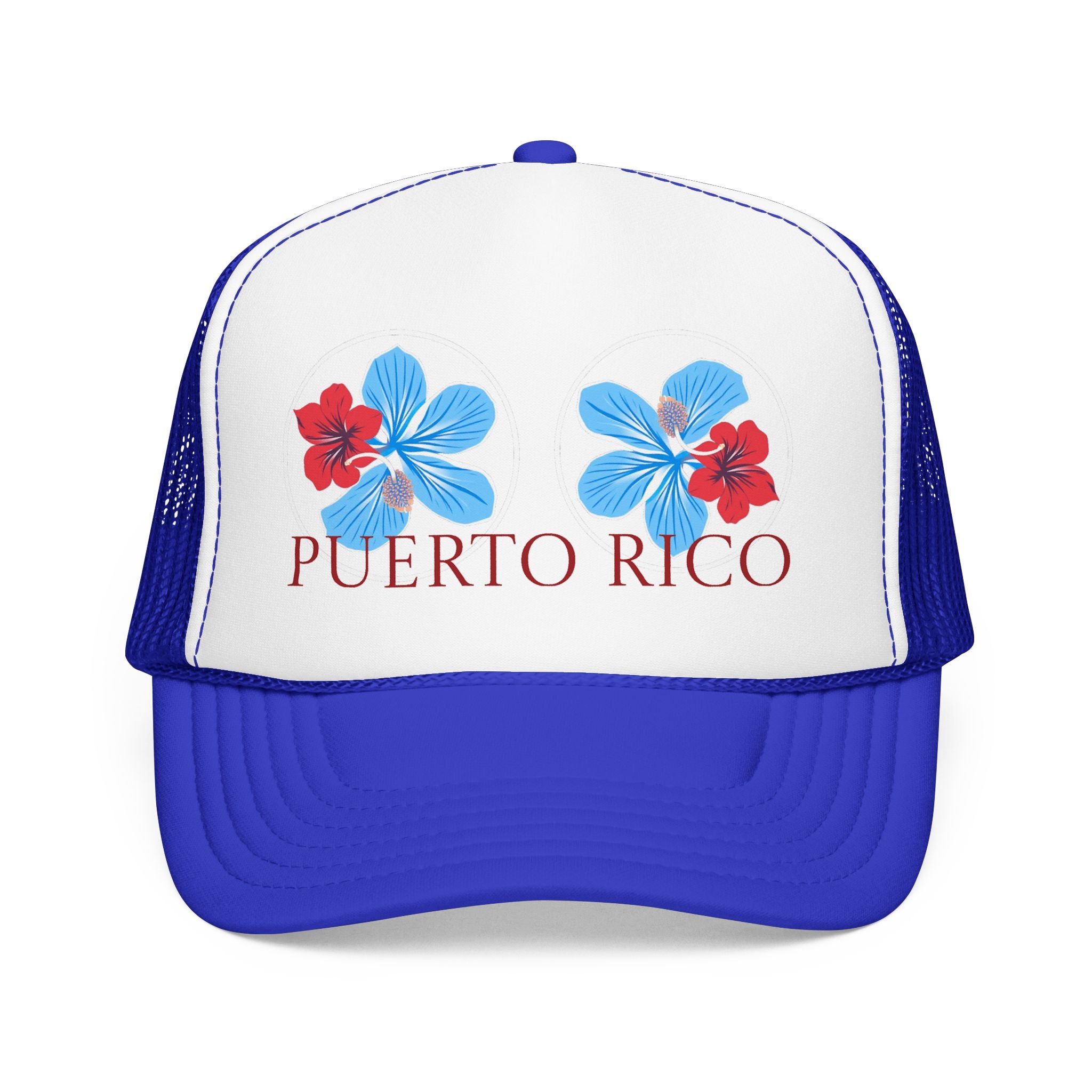 Puerto Rico Hibiscus Trucker Hat - Tropical Beach Foam Cap