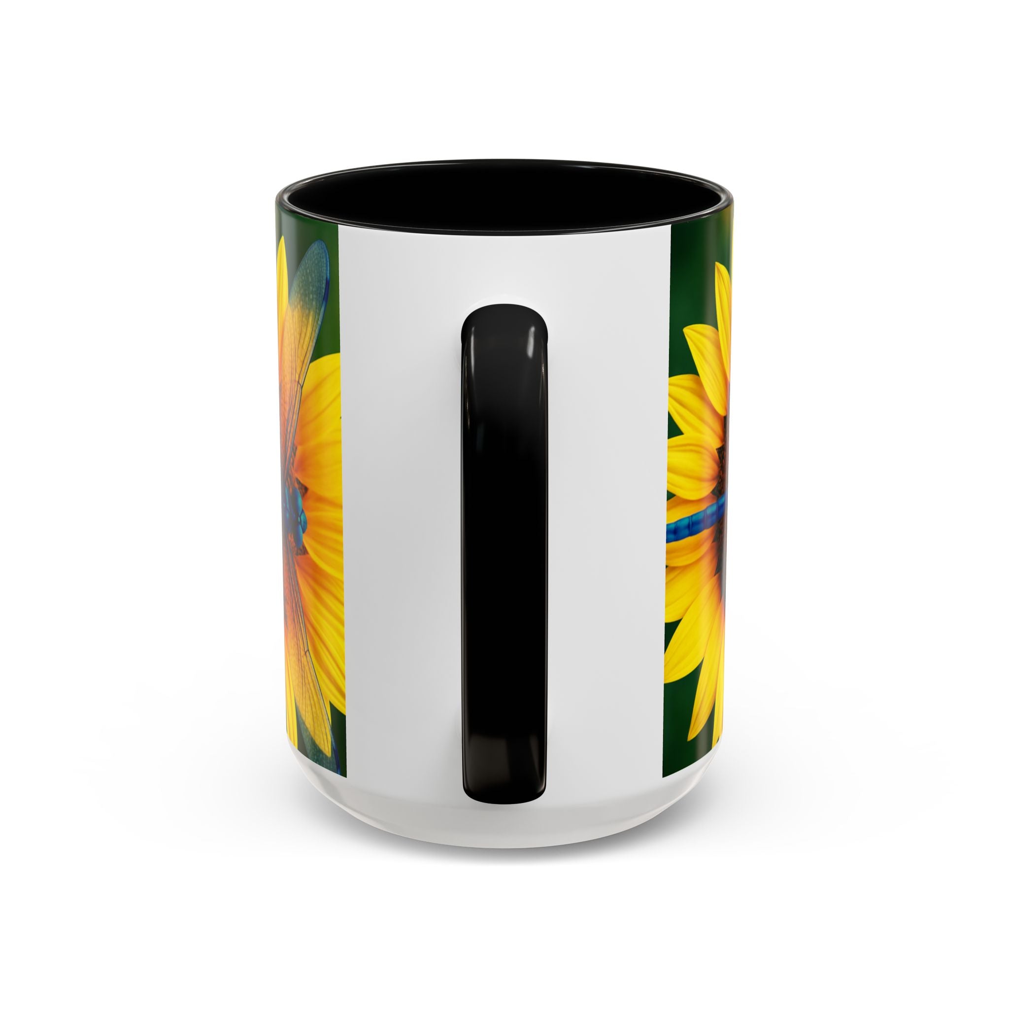 Sunflower & Dragonfly Accent Coffee Mug — Bright Floral Tea Cup (11/15oz)