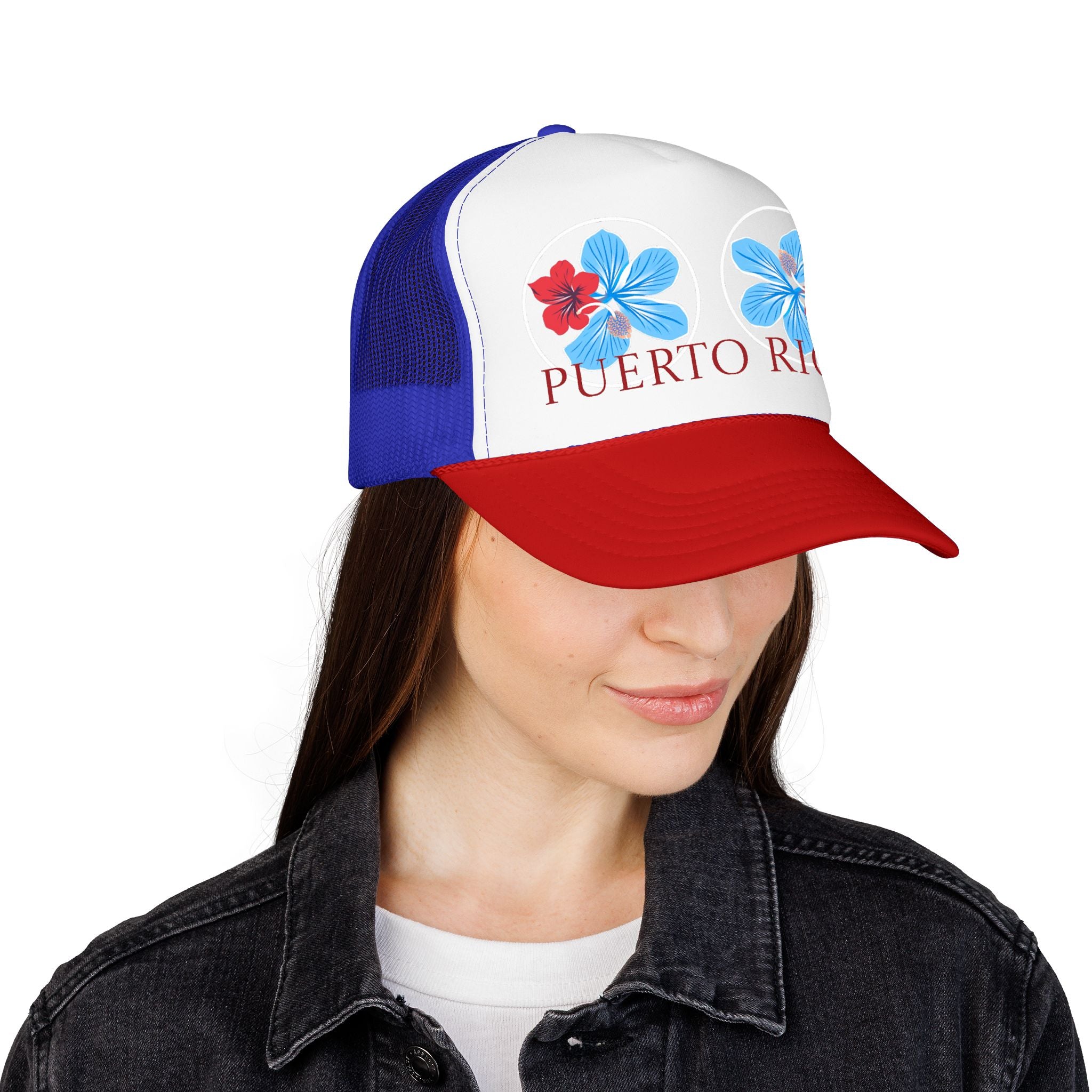 Puerto Rico Hibiscus Trucker Hat - Tropical Beach Foam Cap