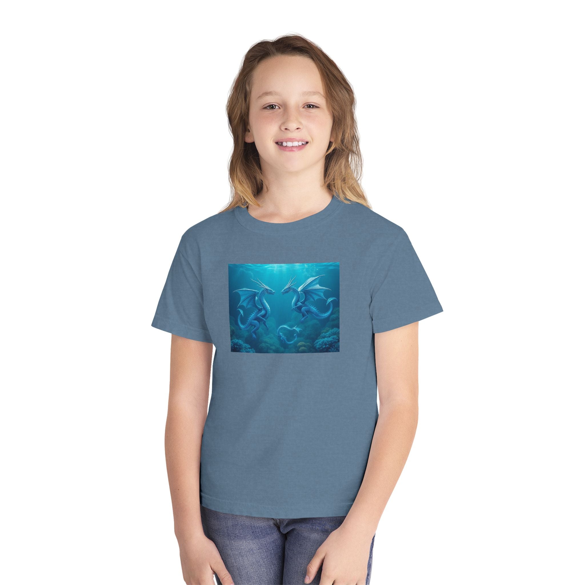Blue Sea Dragons Youth Tee — Playful Ocean Graphic T-Shirt