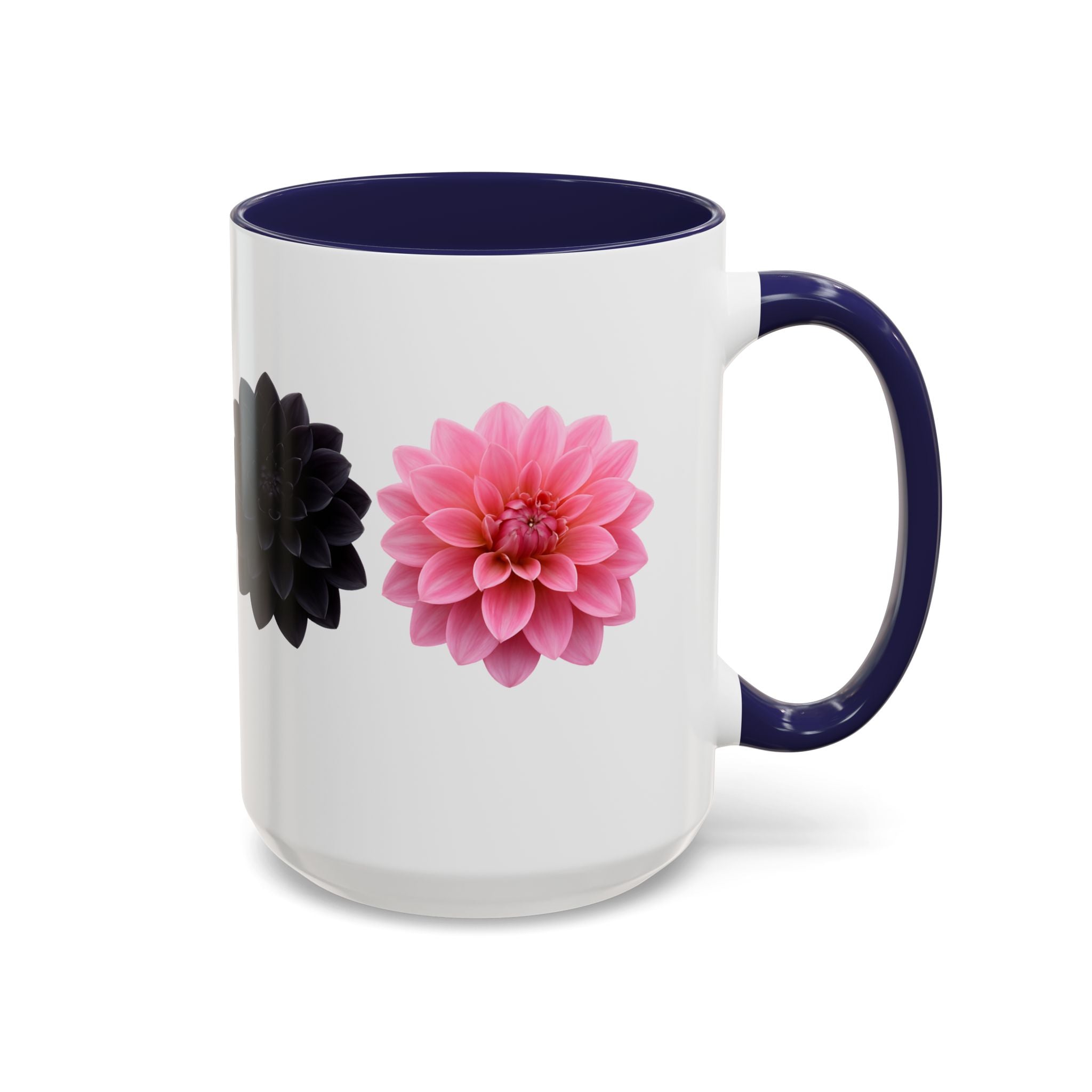 Pink & Black Dahlia Accent Coffee Mug — Floral 11/15oz Ceramic