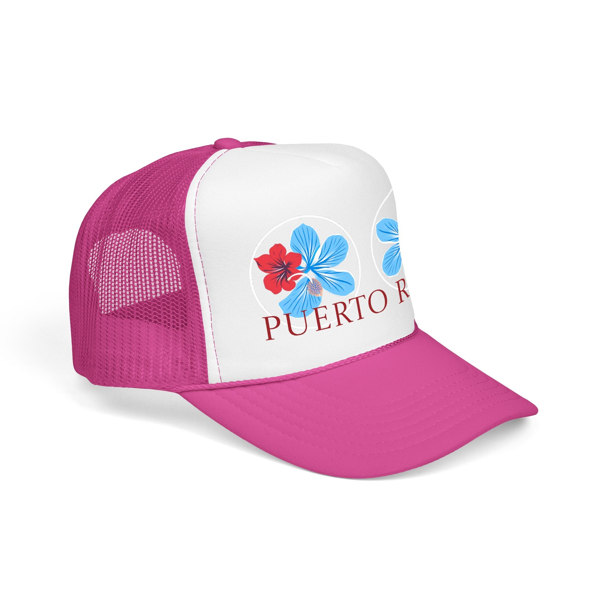 Puerto Rico Hibiscus Trucker Hat - Tropical Beach Foam Cap