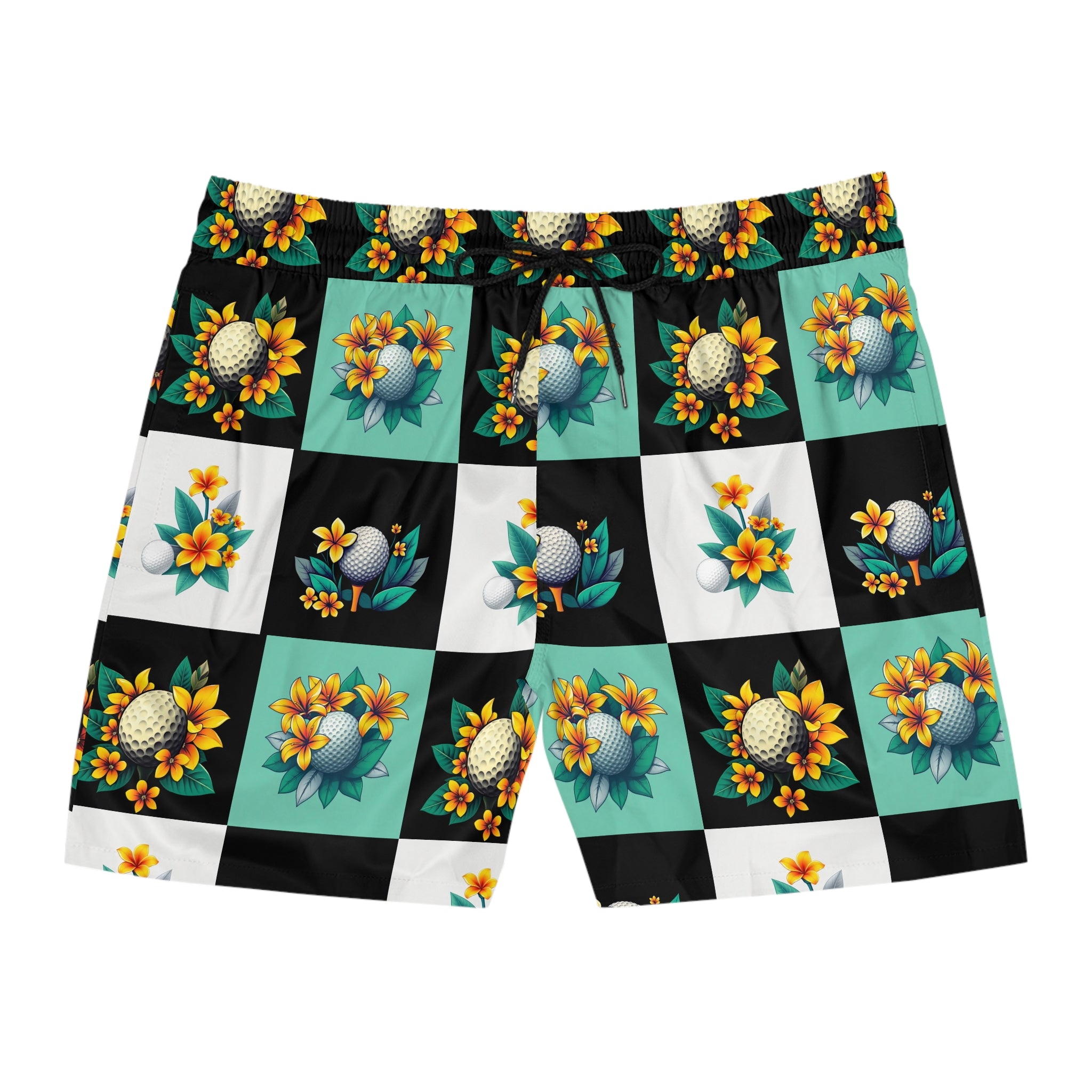 Floral Golf Swim Shorts — Men's Mid-Length Beachwear 95% polyester, 5% spandex