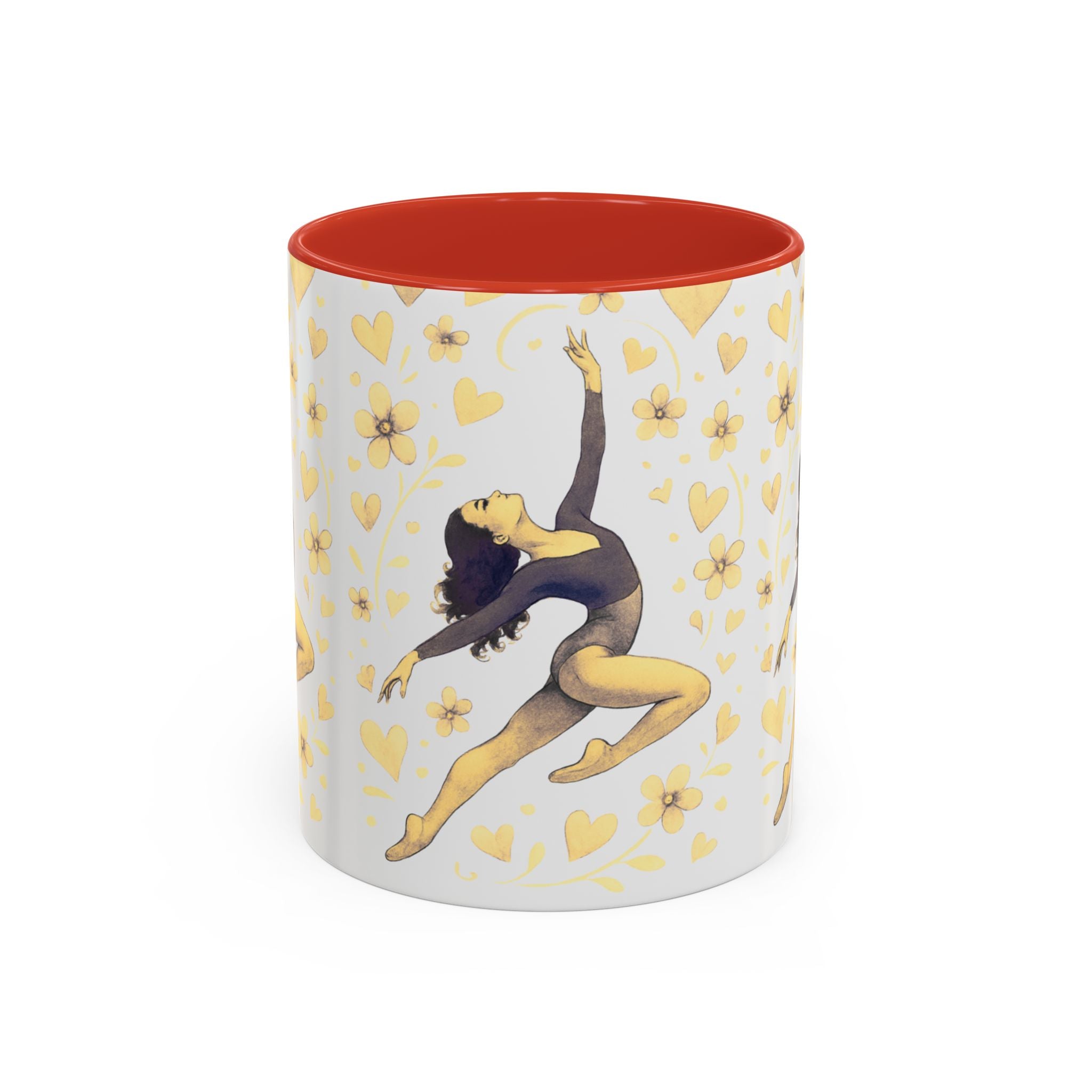Ballet Dancer Accent Mug – Gold Hearts & Flowers Ceramic Coffee Cup (11/15oz)