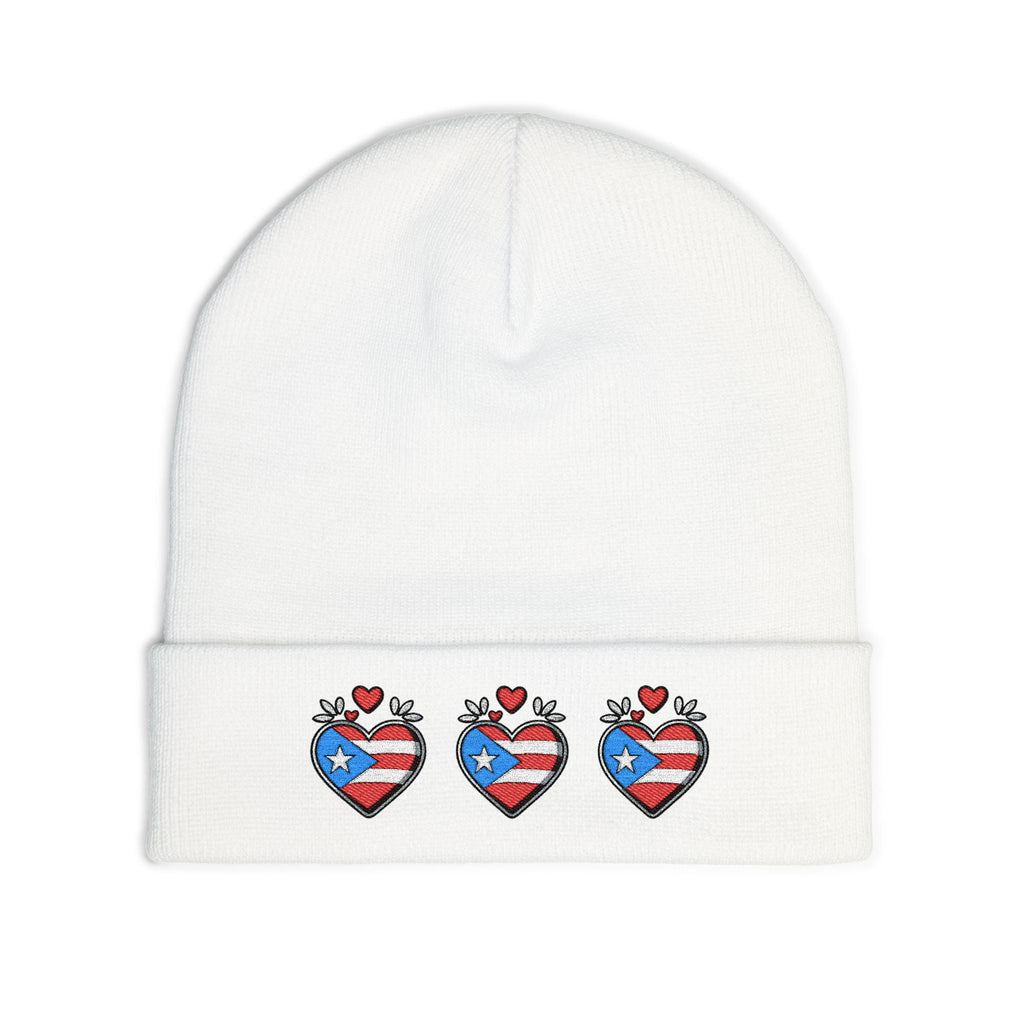 Knit Beanie (Embroidery) - Puerto Rico Flag and Heart Pride