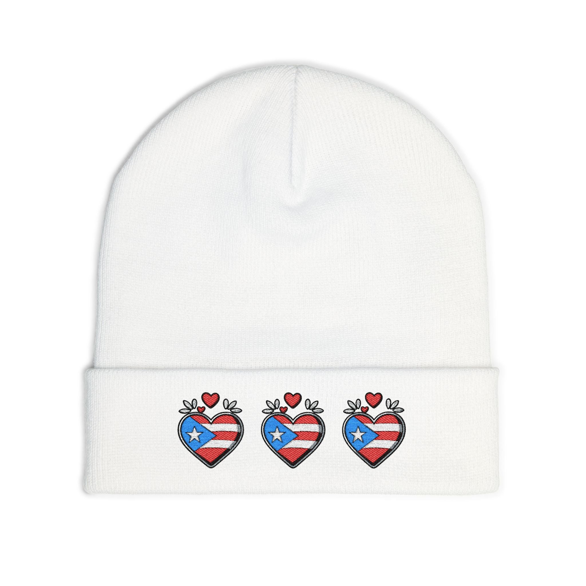 Knit Beanie (Embroidery) - Puerto Rico Flag and Heart Pride