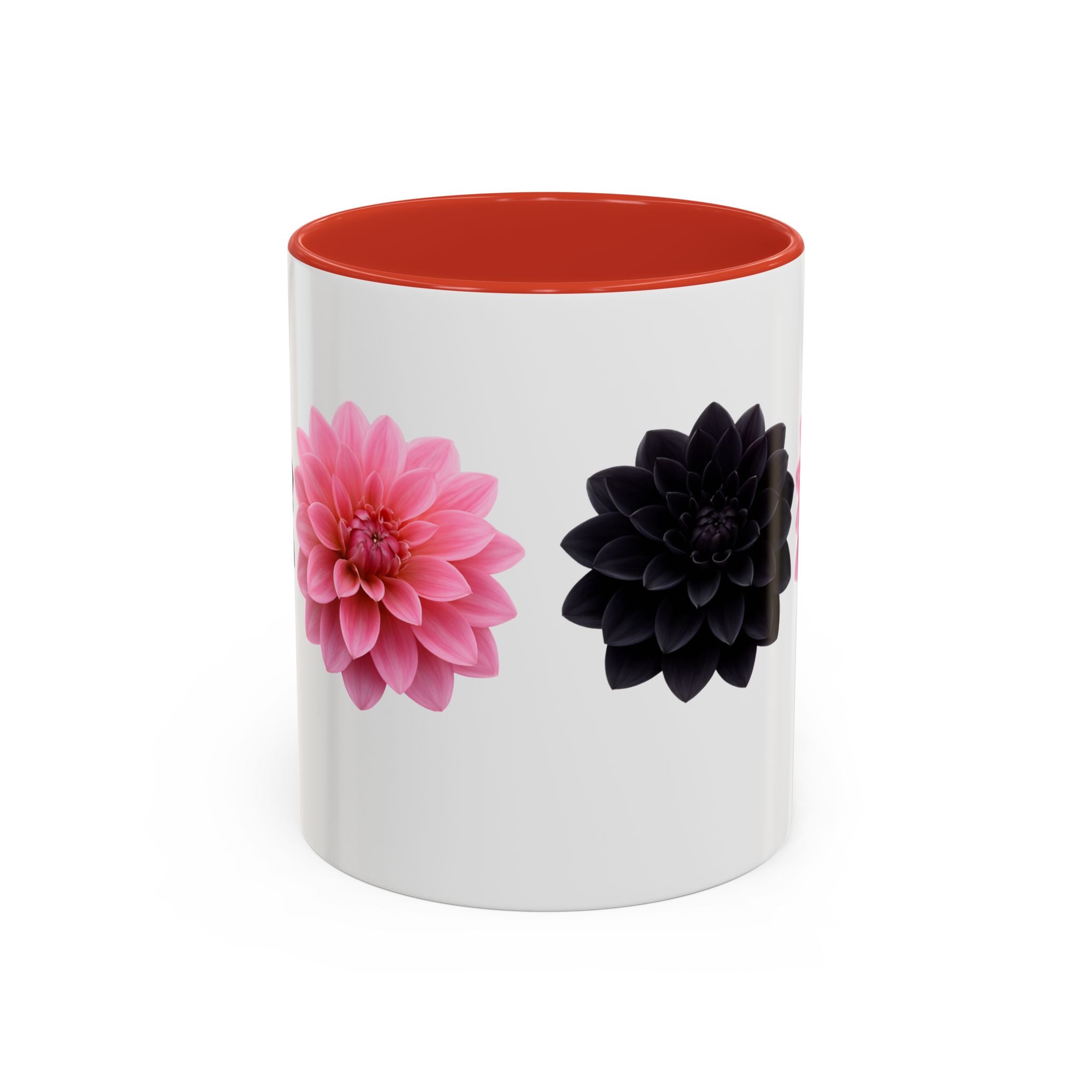 Pink & Black Dahlia Accent Coffee Mug — Floral 11/15oz Ceramic