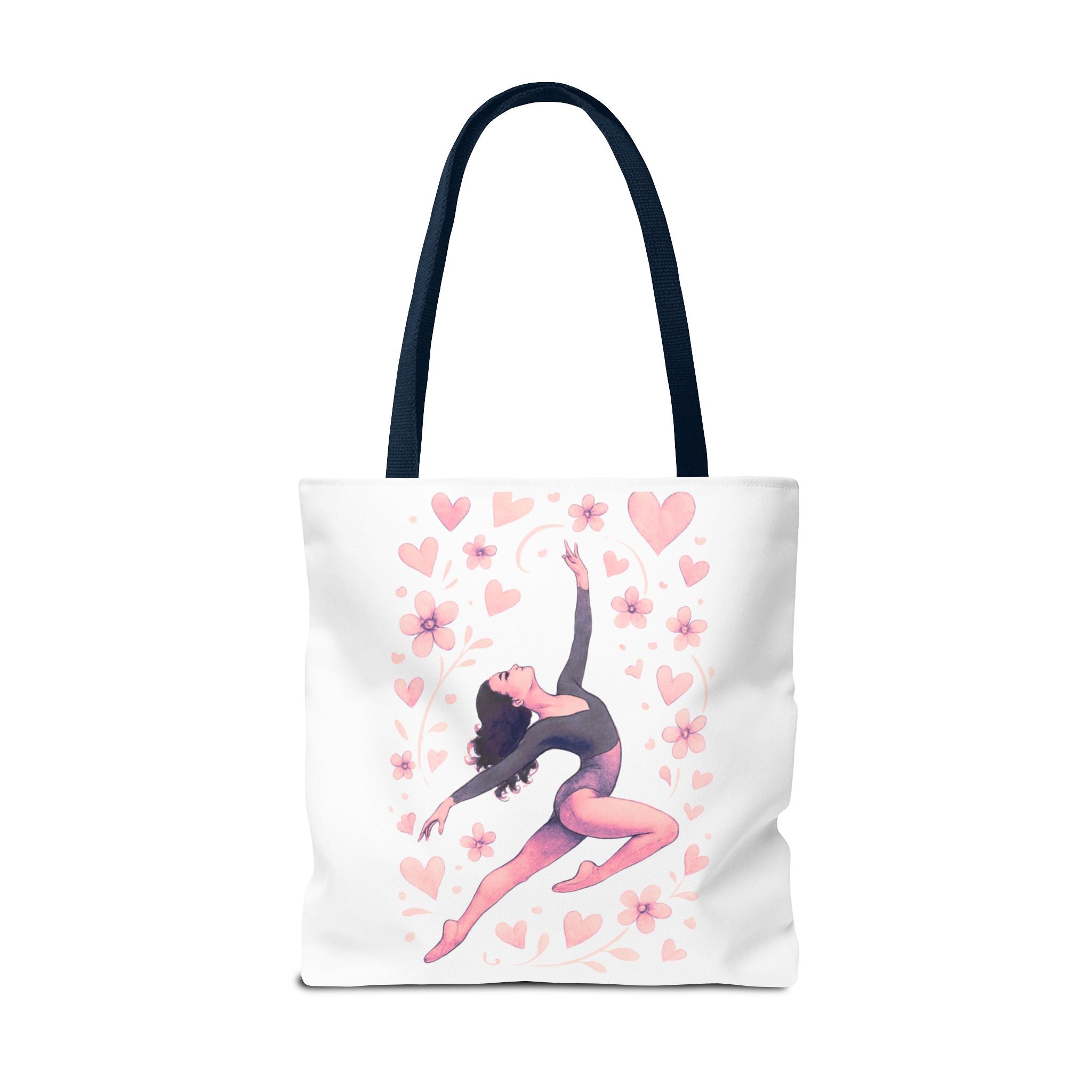 Ballet Dancer Heart Tote Bag — PINK and BLACK Floral Dance AOP Tote