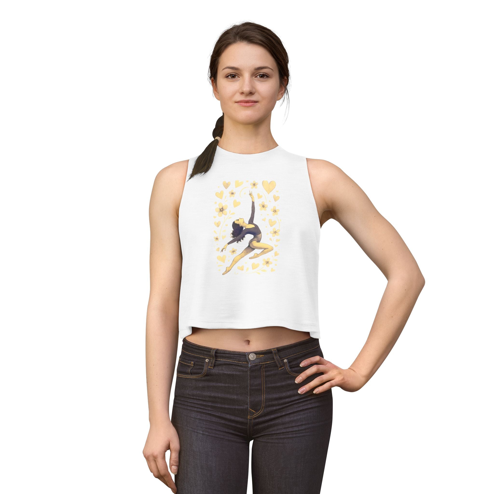 Dancer Silhouette Crop Top – Gold Hearts Ballet Tank for Women