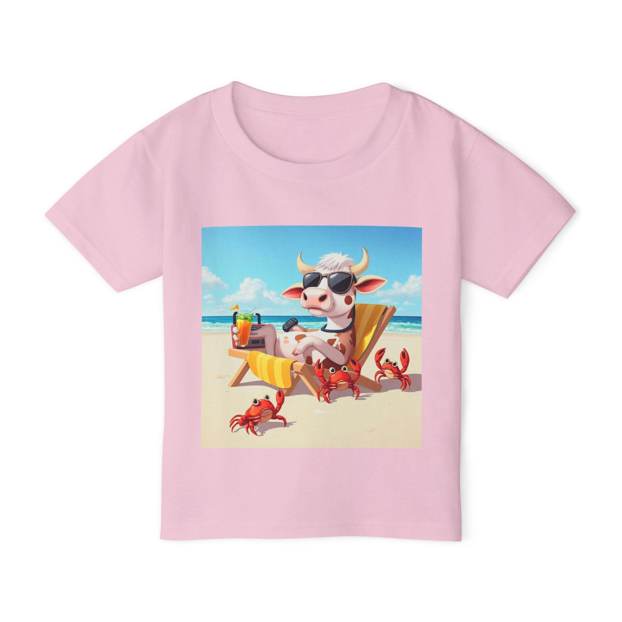 Toddler T-Shirt — Beach Cow in Sunglasses Graphic (Summer Vacation, Kid Tee)