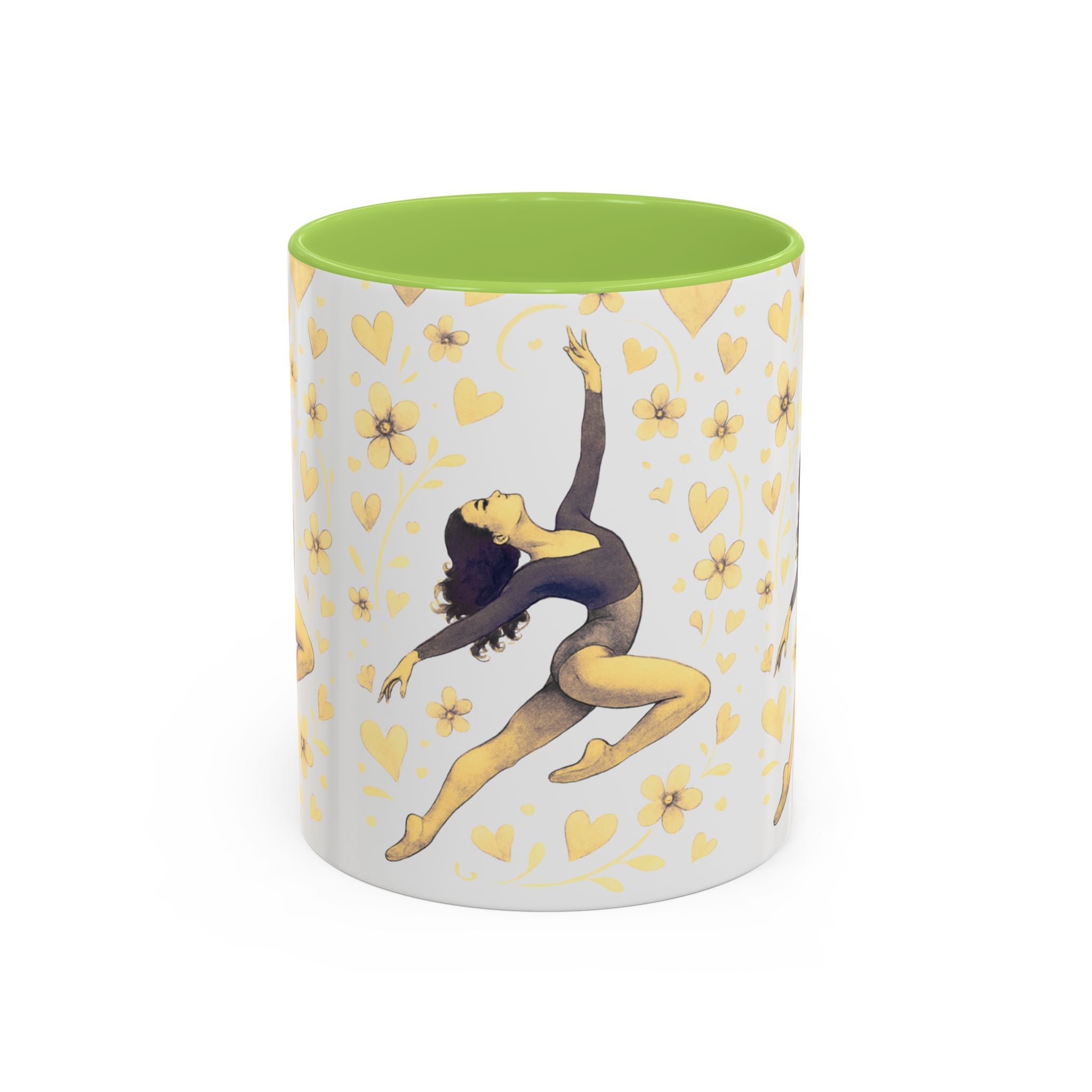 Ballet Dancer Accent Mug – Gold Hearts & Flowers Ceramic Coffee Cup (11/15oz)