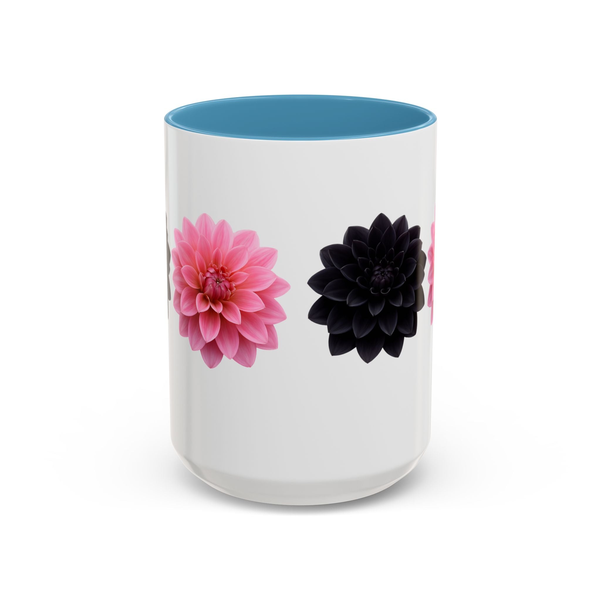 Pink & Black Dahlia Accent Coffee Mug — Floral 11/15oz Ceramic