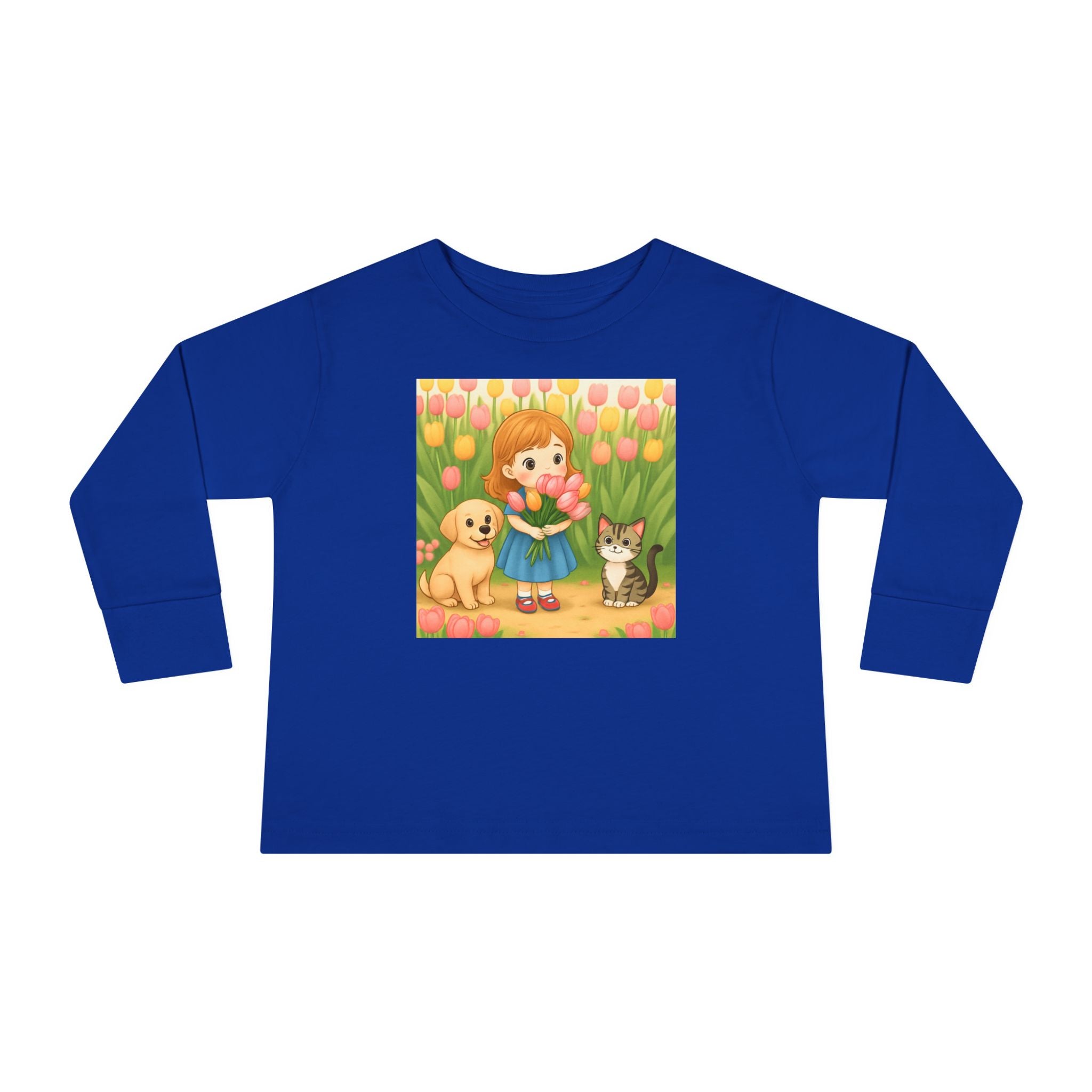 Toddler Long Sleeve Tee — Spring Cat and Dog Graphic