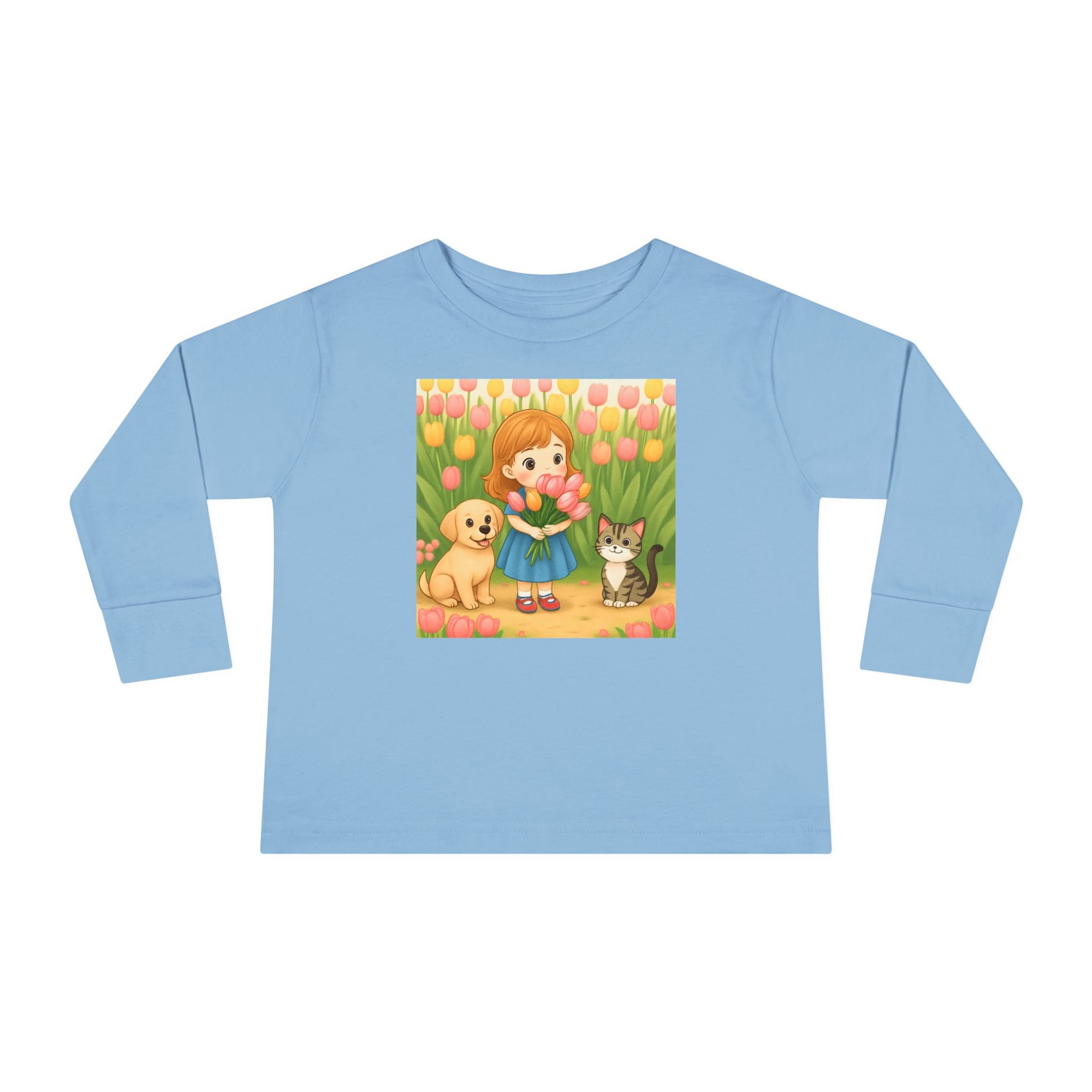 Toddler Long Sleeve Tee — Spring Cat and Dog Graphic