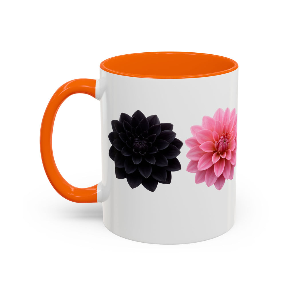 Pink & Black Dahlia Accent Coffee Mug — Floral 11/15oz Ceramic