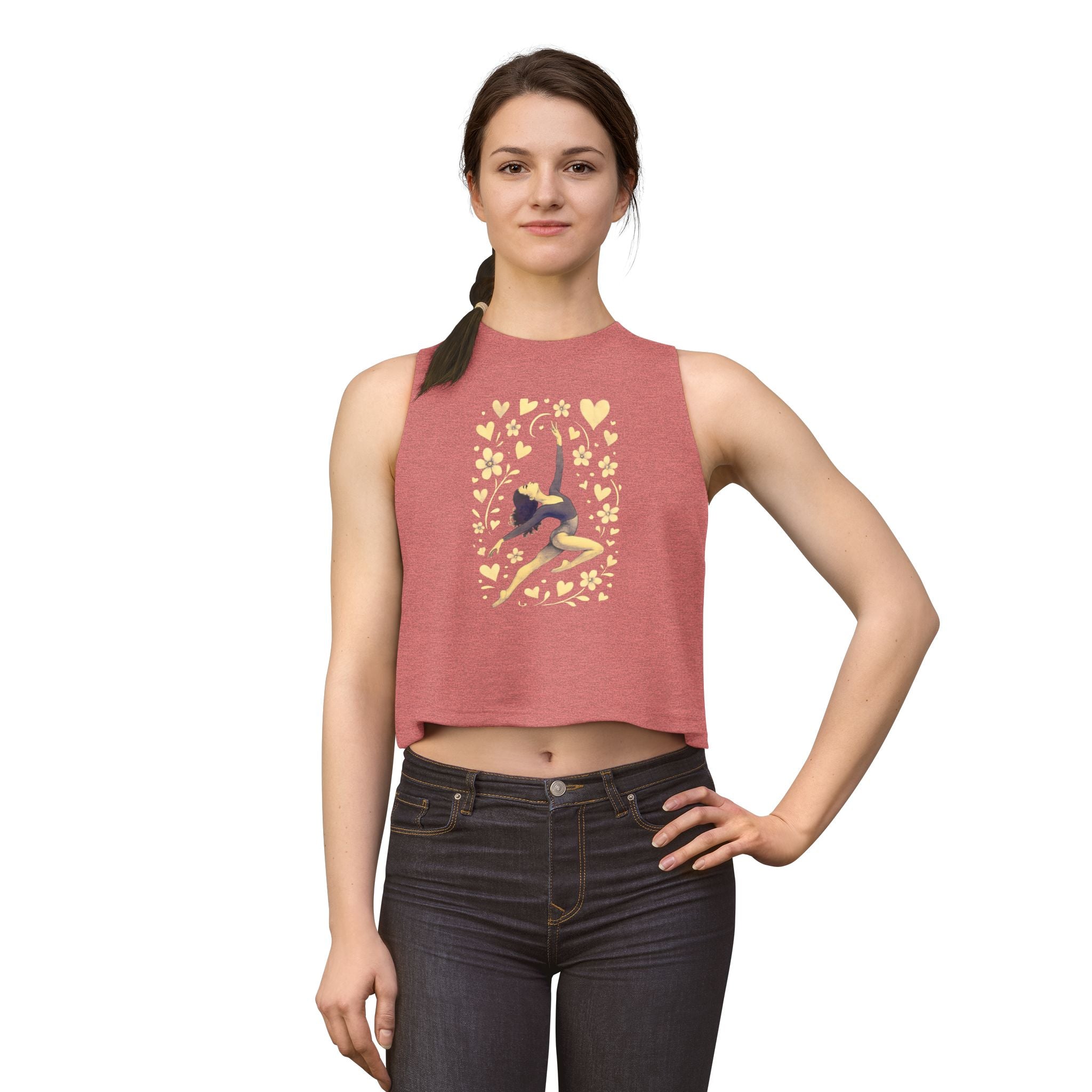 Dancer Silhouette Crop Top – Gold Hearts Ballet Tank for Women