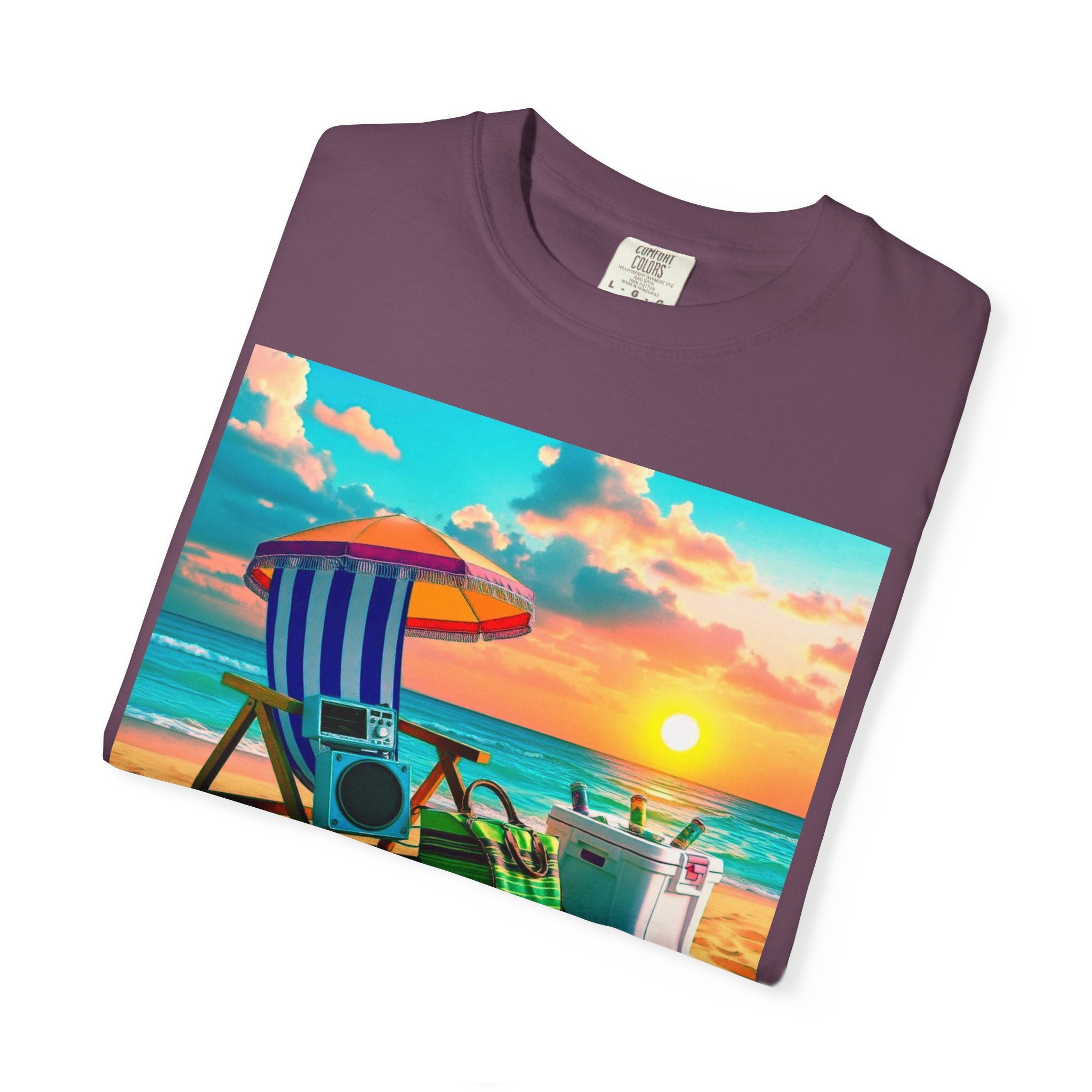 Boricua Vibes Beach T-Shirt — Puerto Rico Sunset Chair Graphic Tee