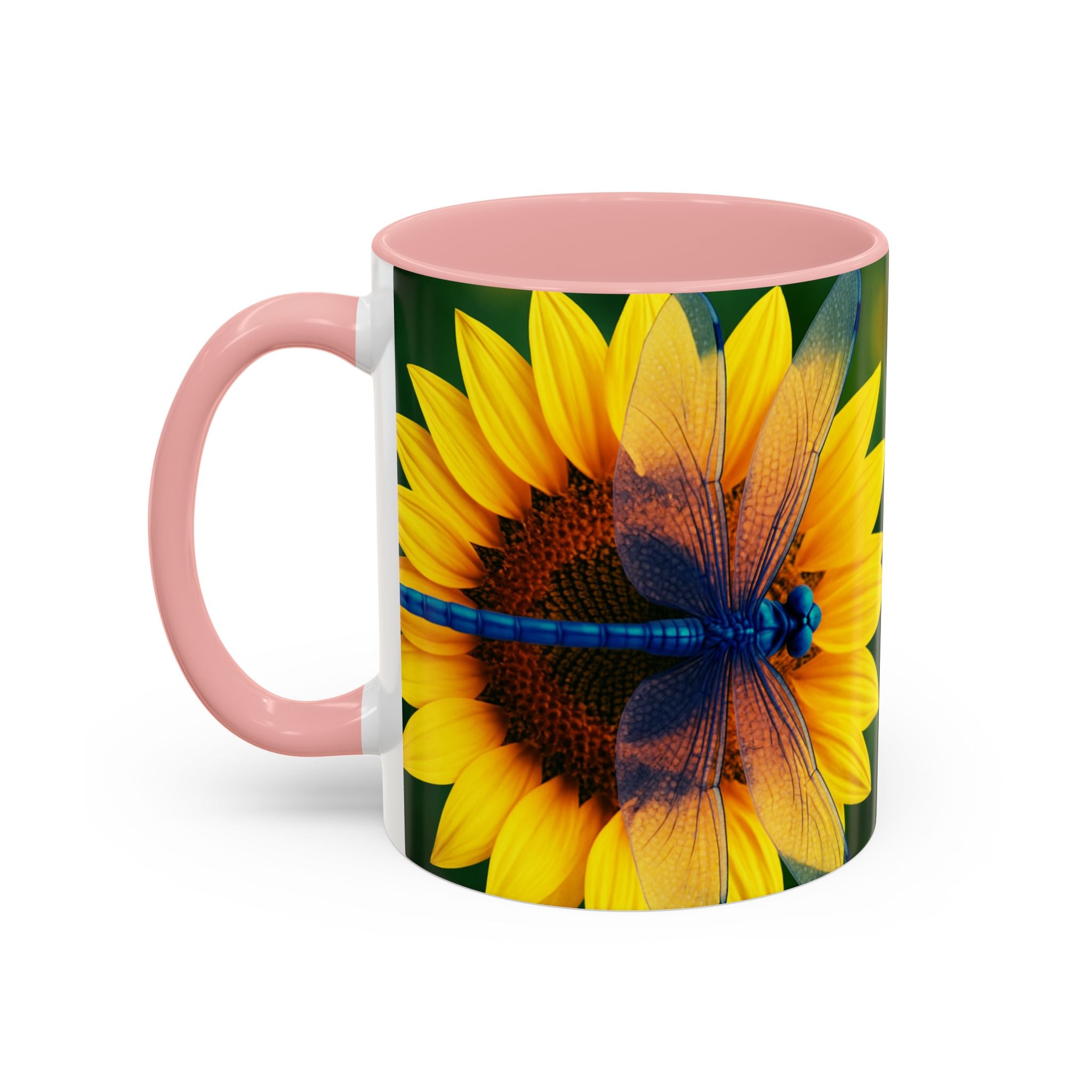 Sunflower & Dragonfly Accent Coffee Mug — Bright Floral Tea Cup (11/15oz)