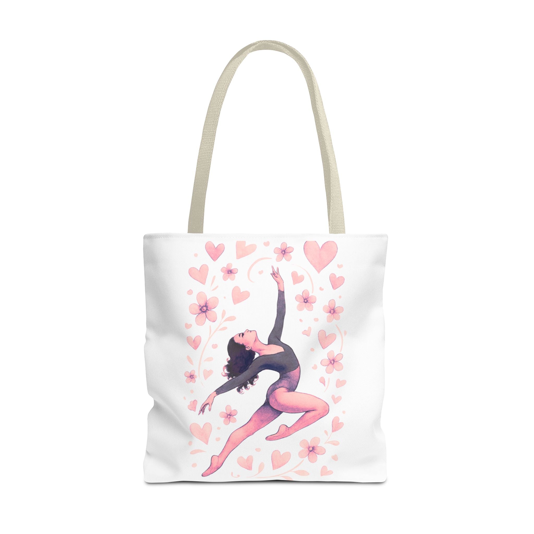 Ballet Dancer Heart Tote Bag — PINK and BLACK Floral Dance AOP Tote