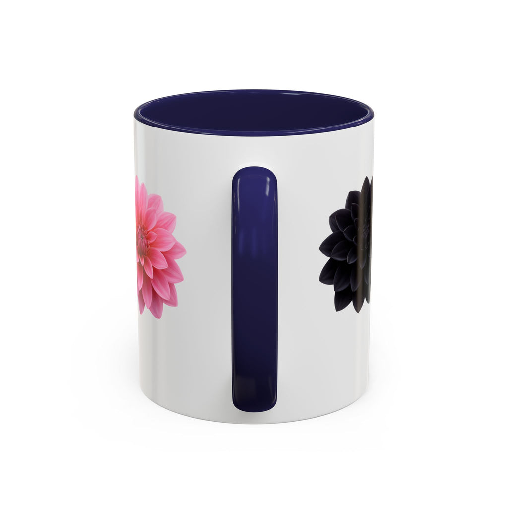 Pink & Black Dahlia Accent Coffee Mug — Floral 11/15oz Ceramic