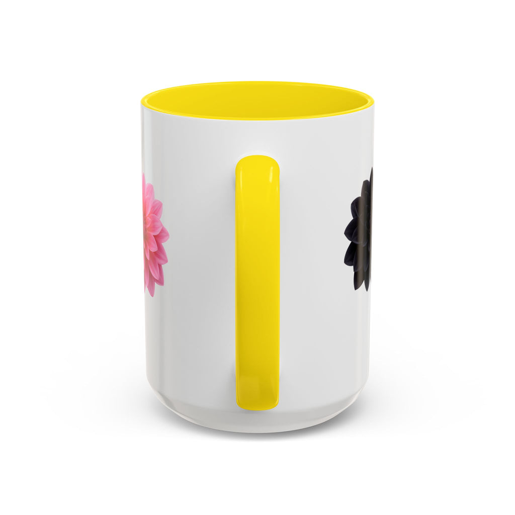 Pink & Black Dahlia Accent Coffee Mug — Floral 11/15oz Ceramic