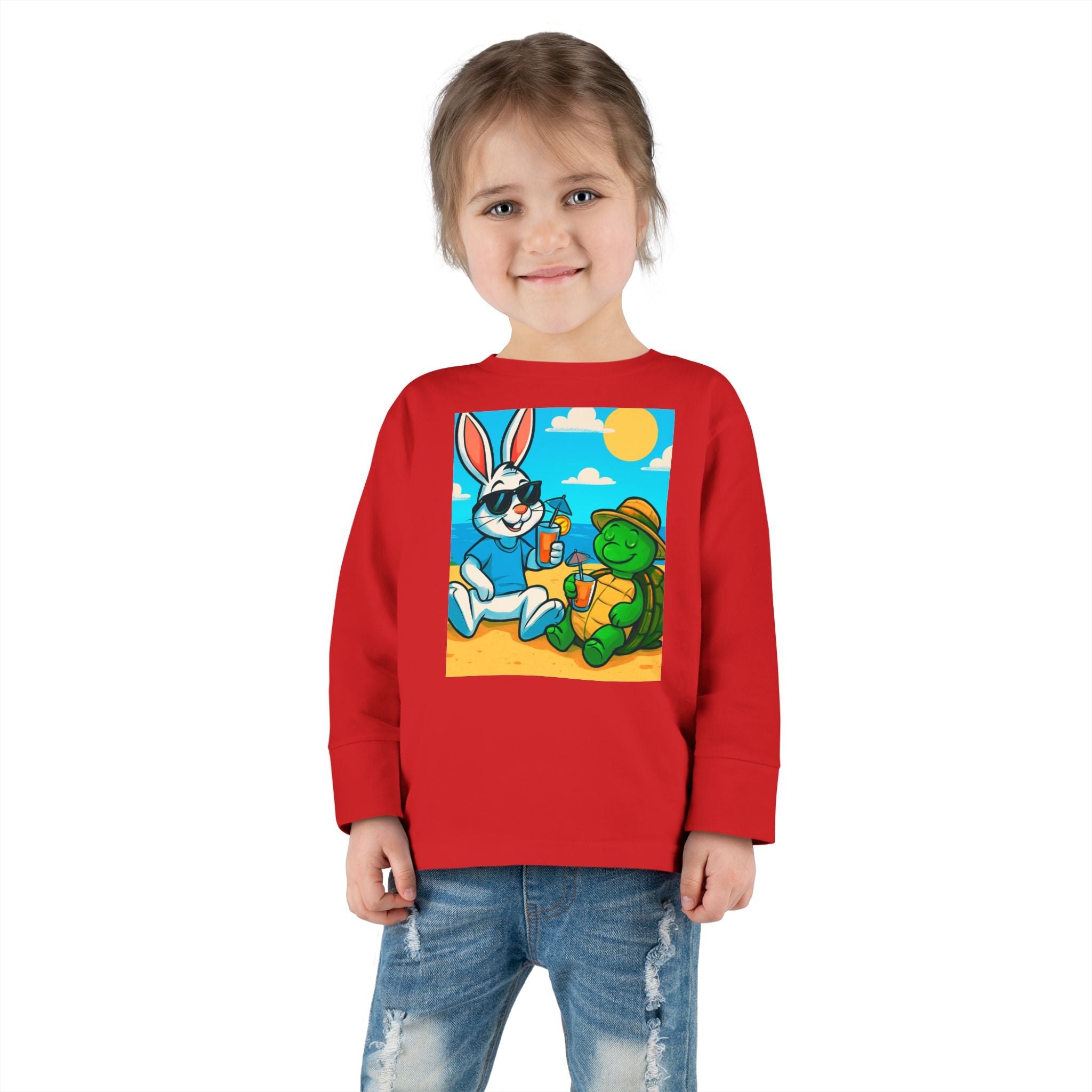 Cute Bunny & Turtle Beach Toddler Long Sleeve Tee