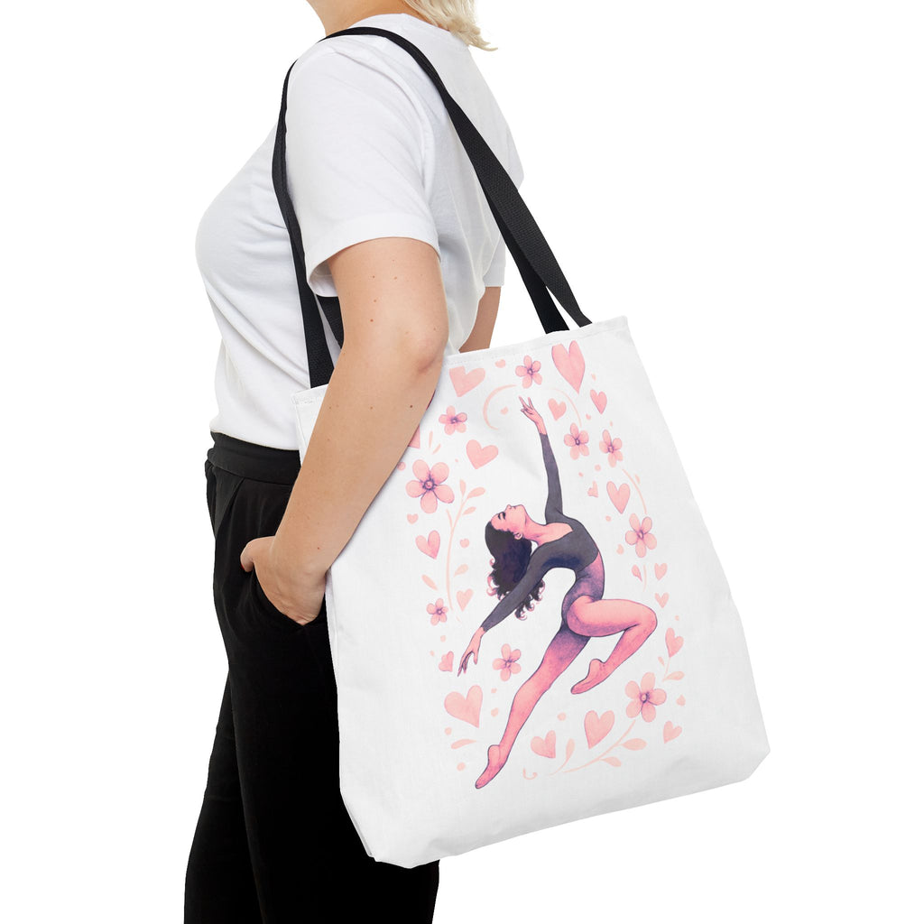 Ballet Dancer Heart Tote Bag — PINK and BLACK Floral Dance AOP Tote