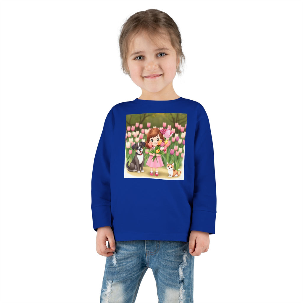 Toddler Long Sleeve Tee — Spring Cat and Dog T- Shirt