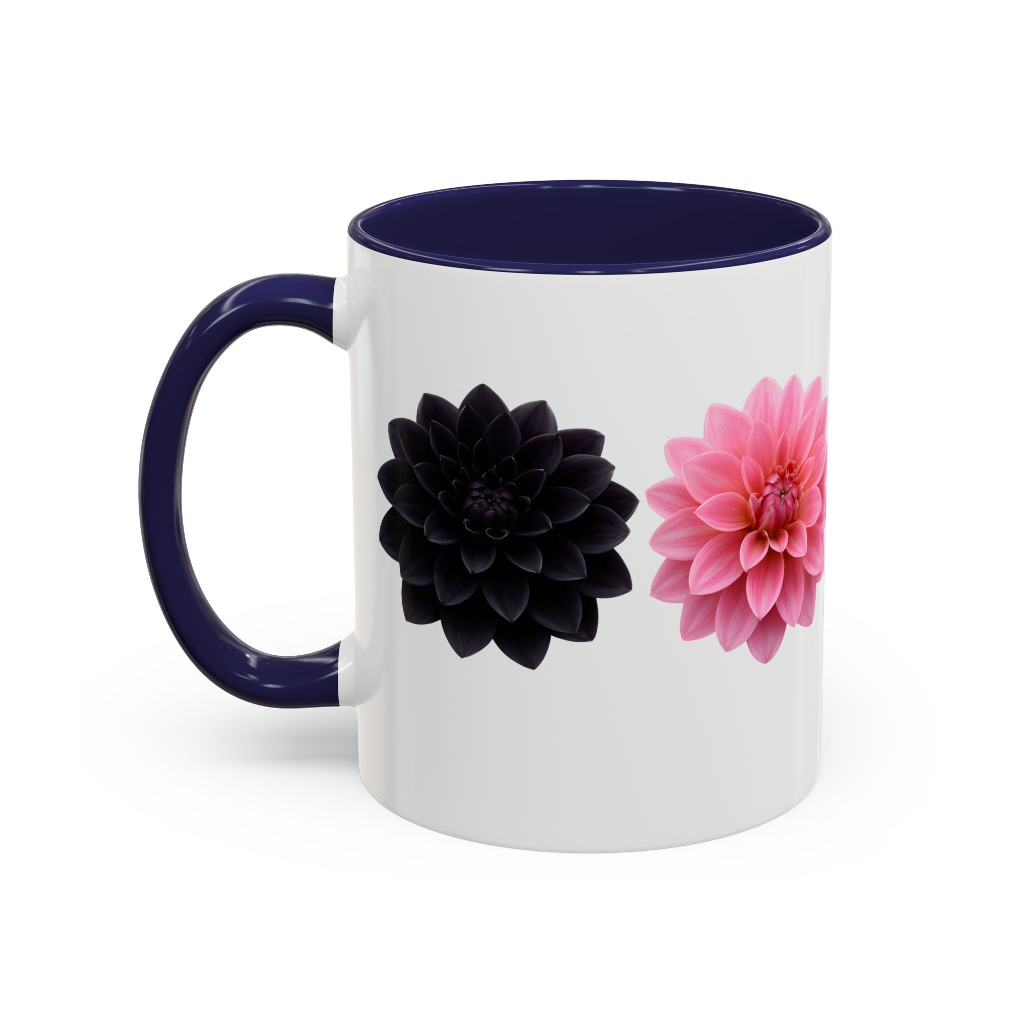 Pink & Black Dahlia Accent Coffee Mug — Floral 11/15oz Ceramic