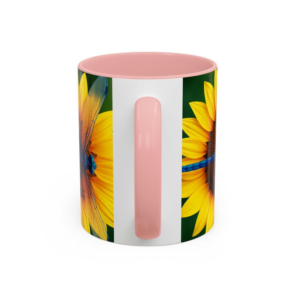 Sunflower & Dragonfly Accent Coffee Mug — Bright Floral Tea Cup (11/15oz)