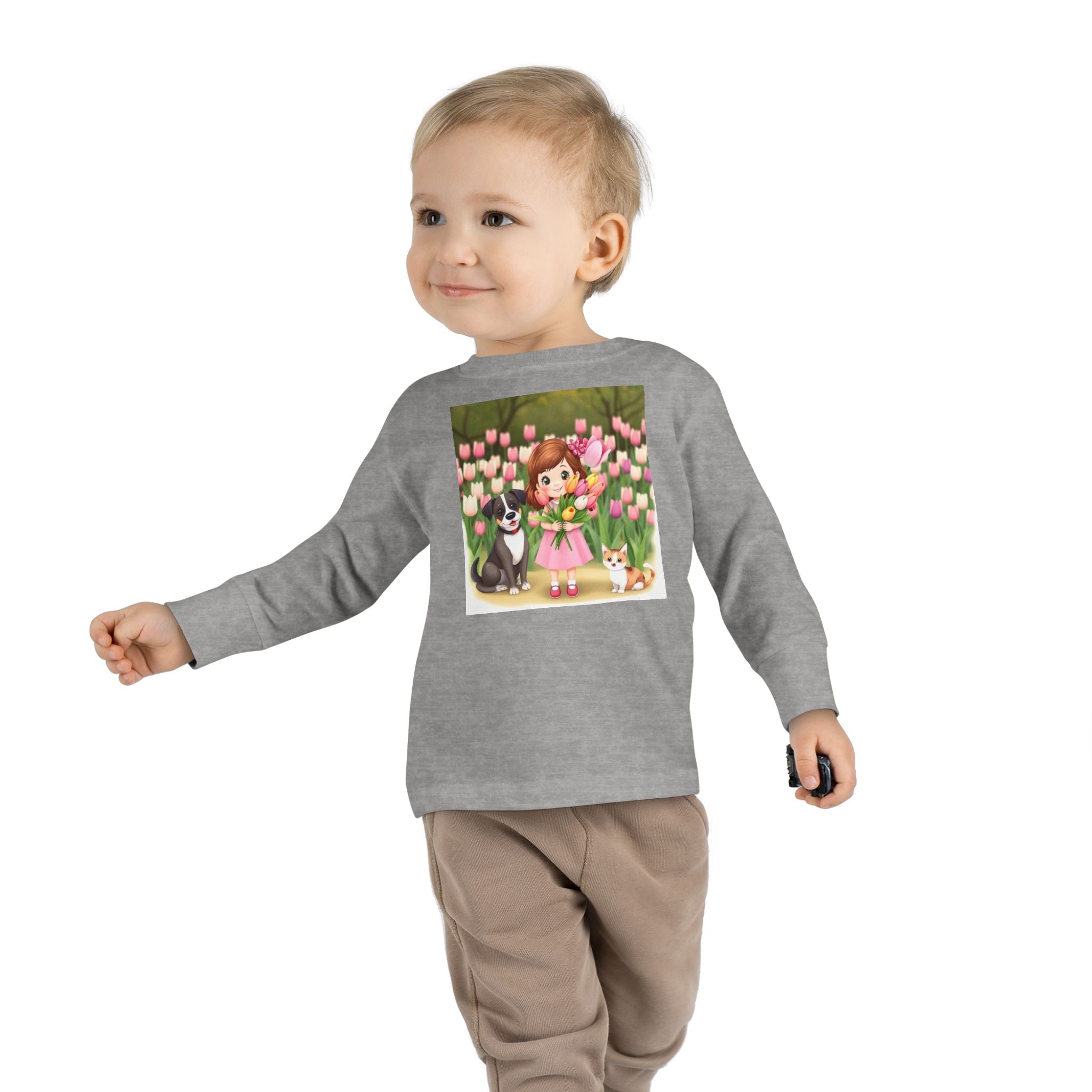 Toddler Long Sleeve Tee — Spring Cat and Dog T- Shirt