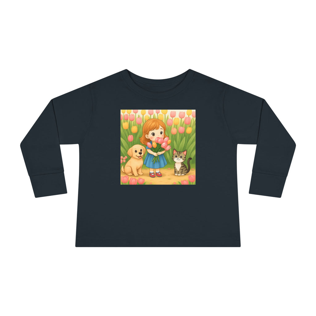 Toddler Long Sleeve Tee — Spring Cat and Dog Graphic